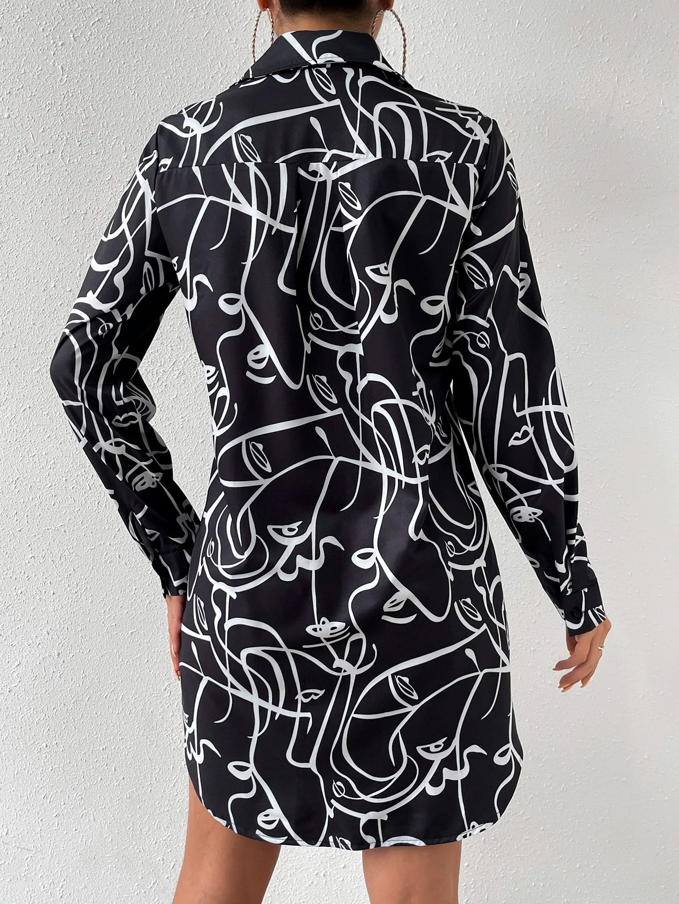 Allover Print Button Front Shirt Dress Without Belt D1904