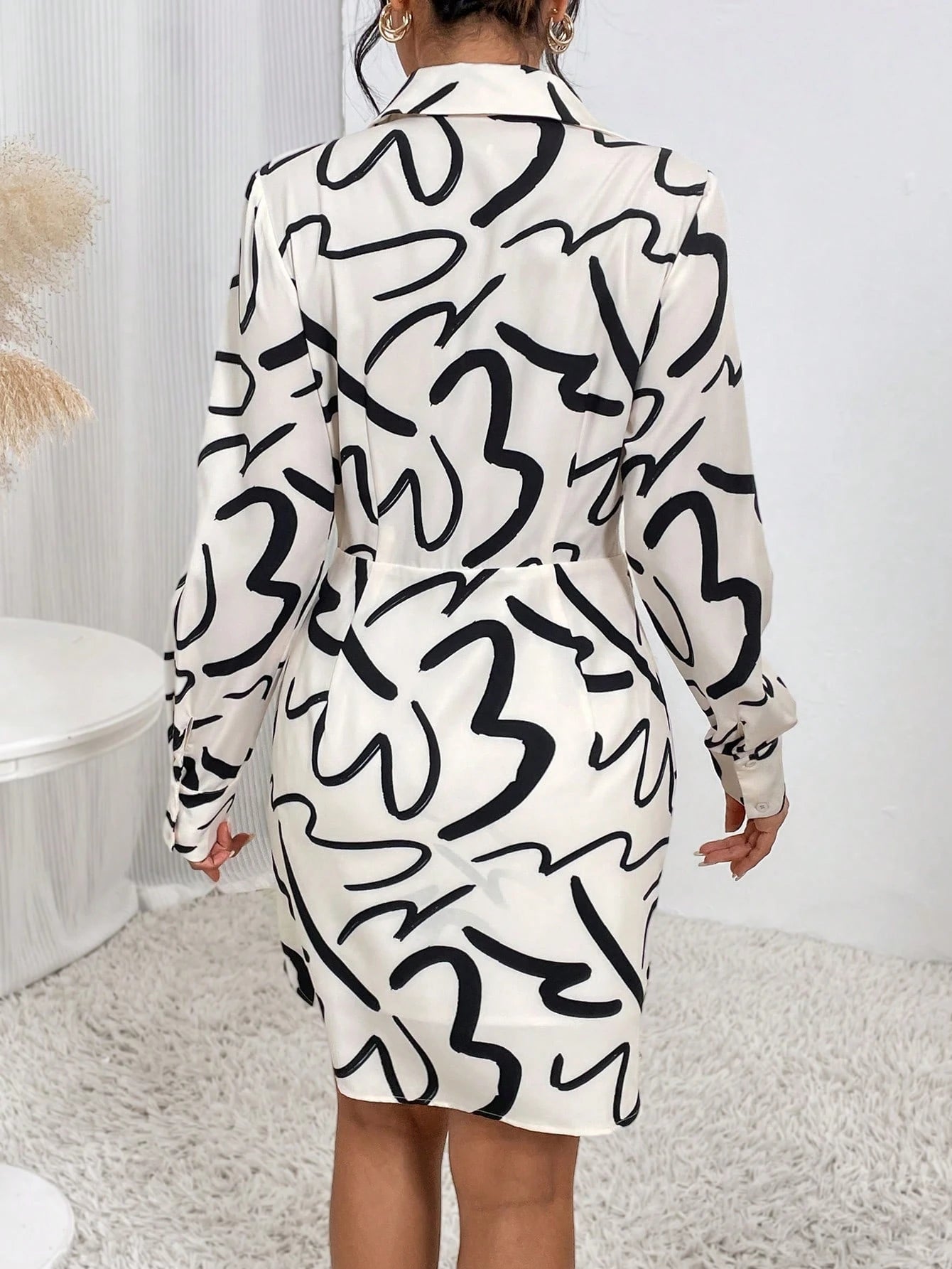 Allover Print Printed One Piece Shirt Dress D1906