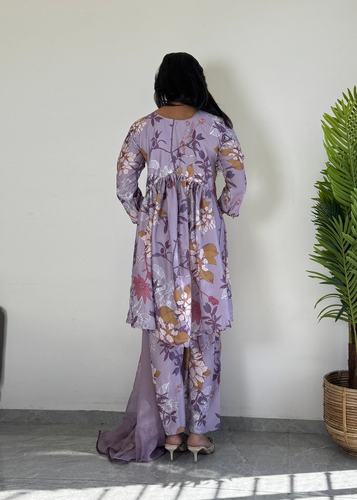 Purple Floral Printed Suit Set with Dupatta – Elegant Ethnic Wear D6173