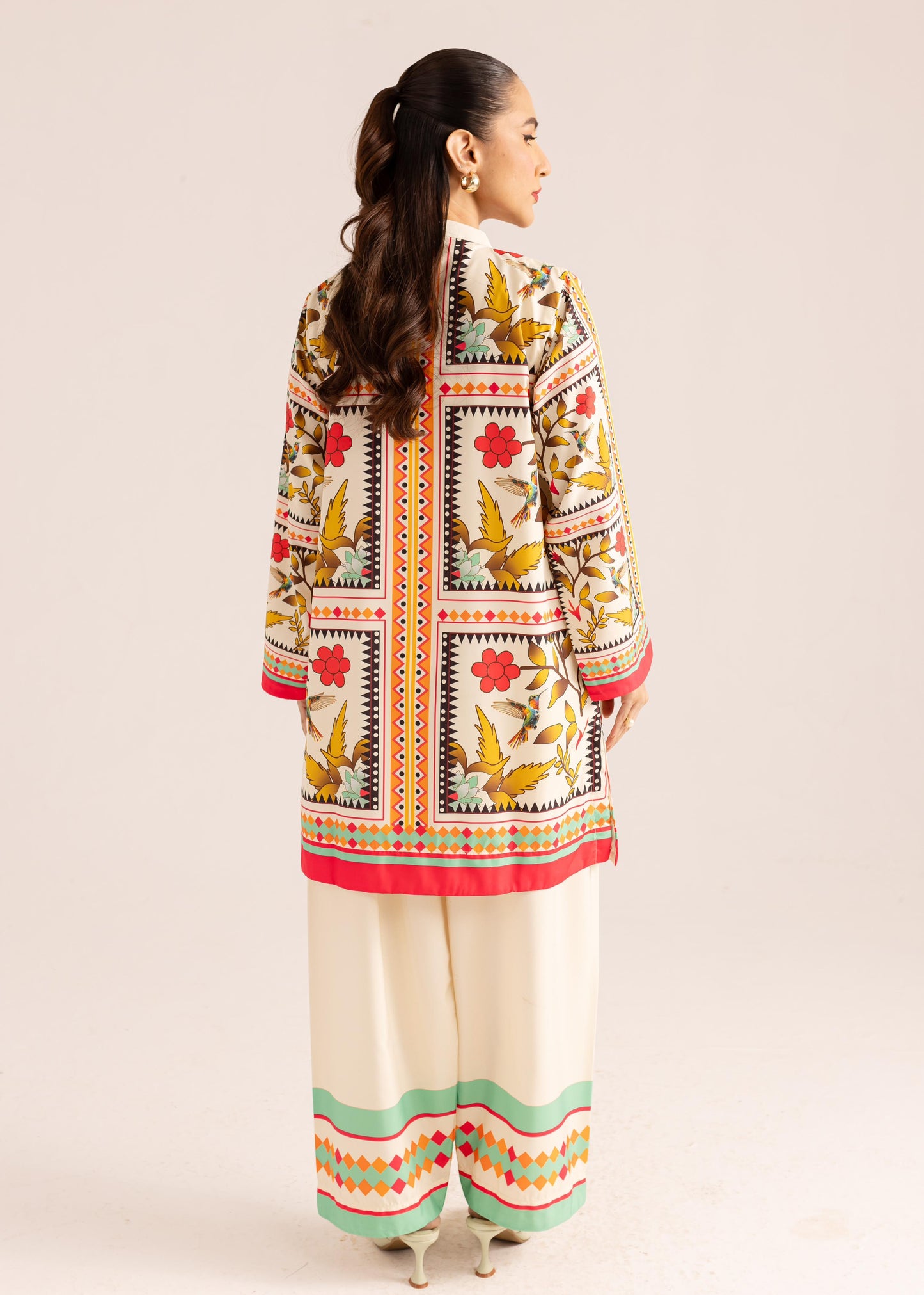Digital Flower and Boader Block Print Co-ord Set D6106