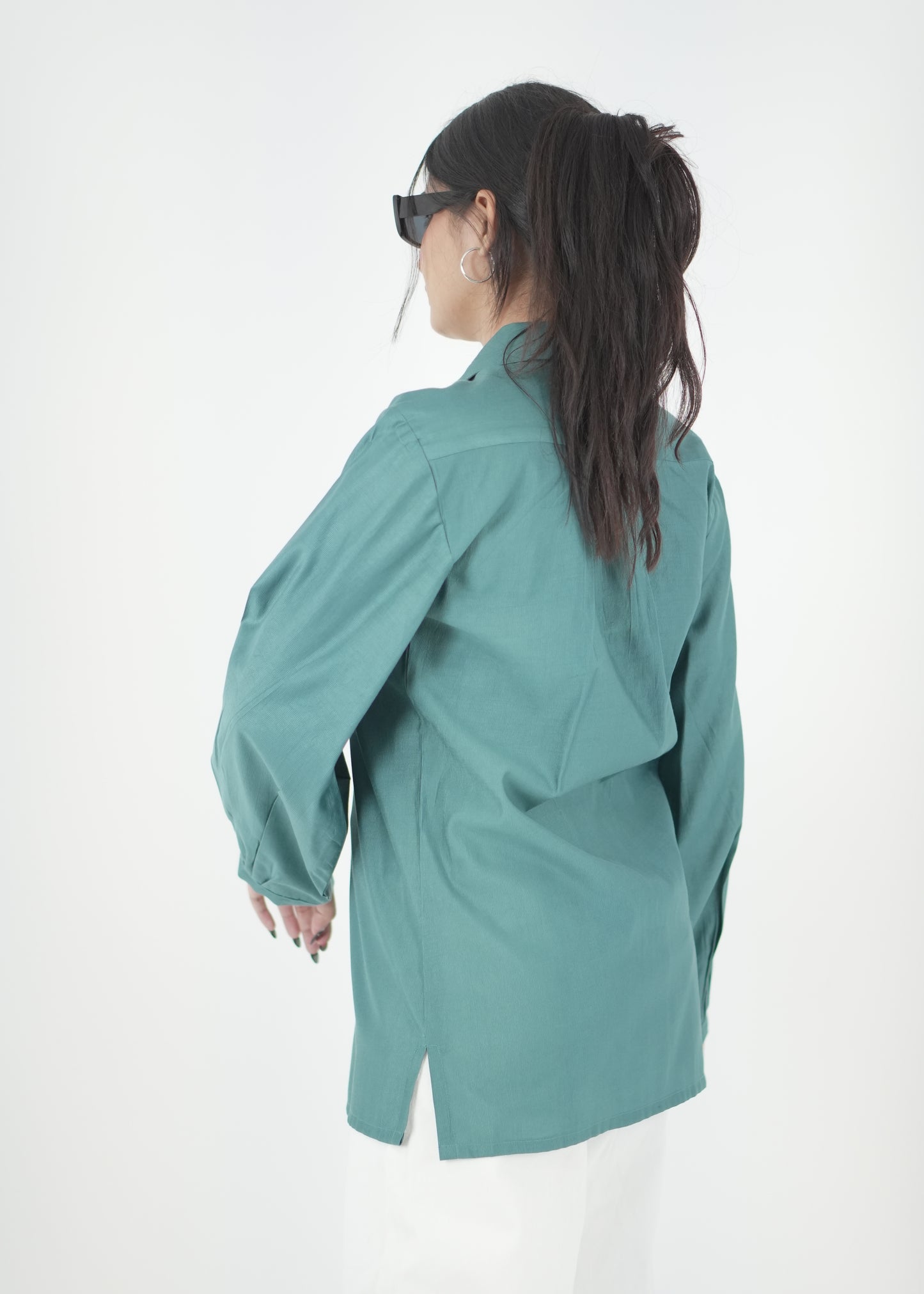 Teal Luxe Relaxed Fit Shirt with Pleated Sleeves D6295