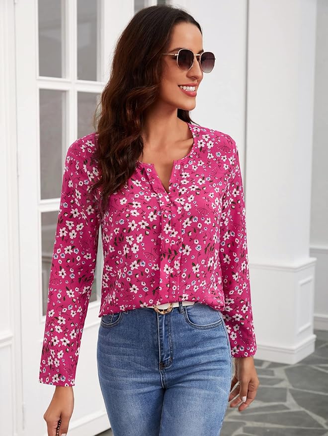 Flower Print Lantern Sleeve T-Shirt D1901