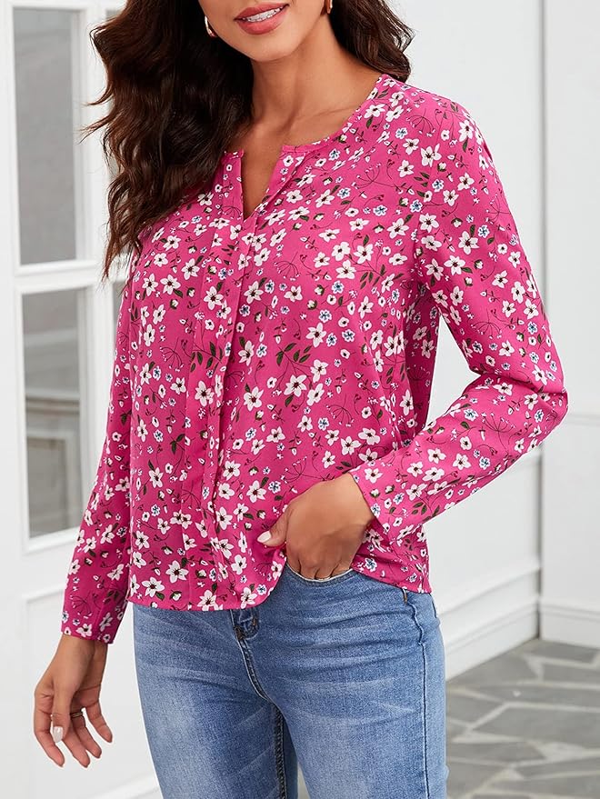 Flower Print Lantern Sleeve T-Shirt D1901