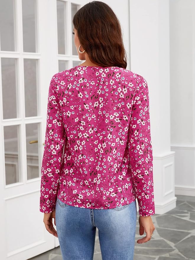 Flower Print Lantern Sleeve T-Shirt D1901