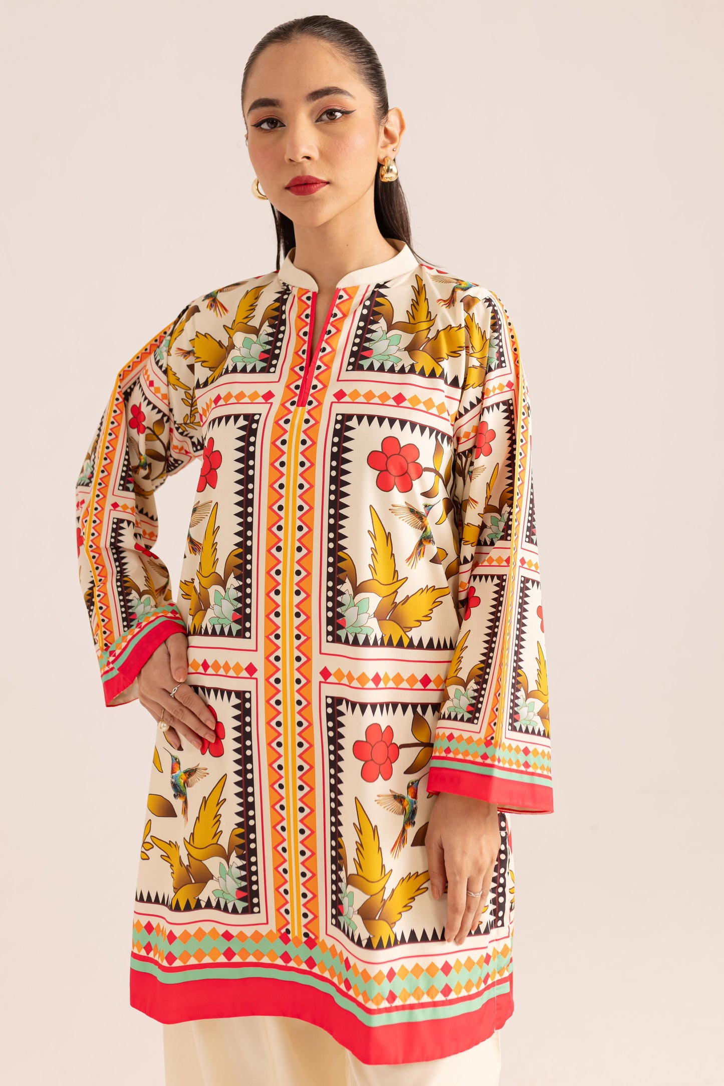 Digital Flower and Boader Block Print Co-ord Set D6106 - kharidari