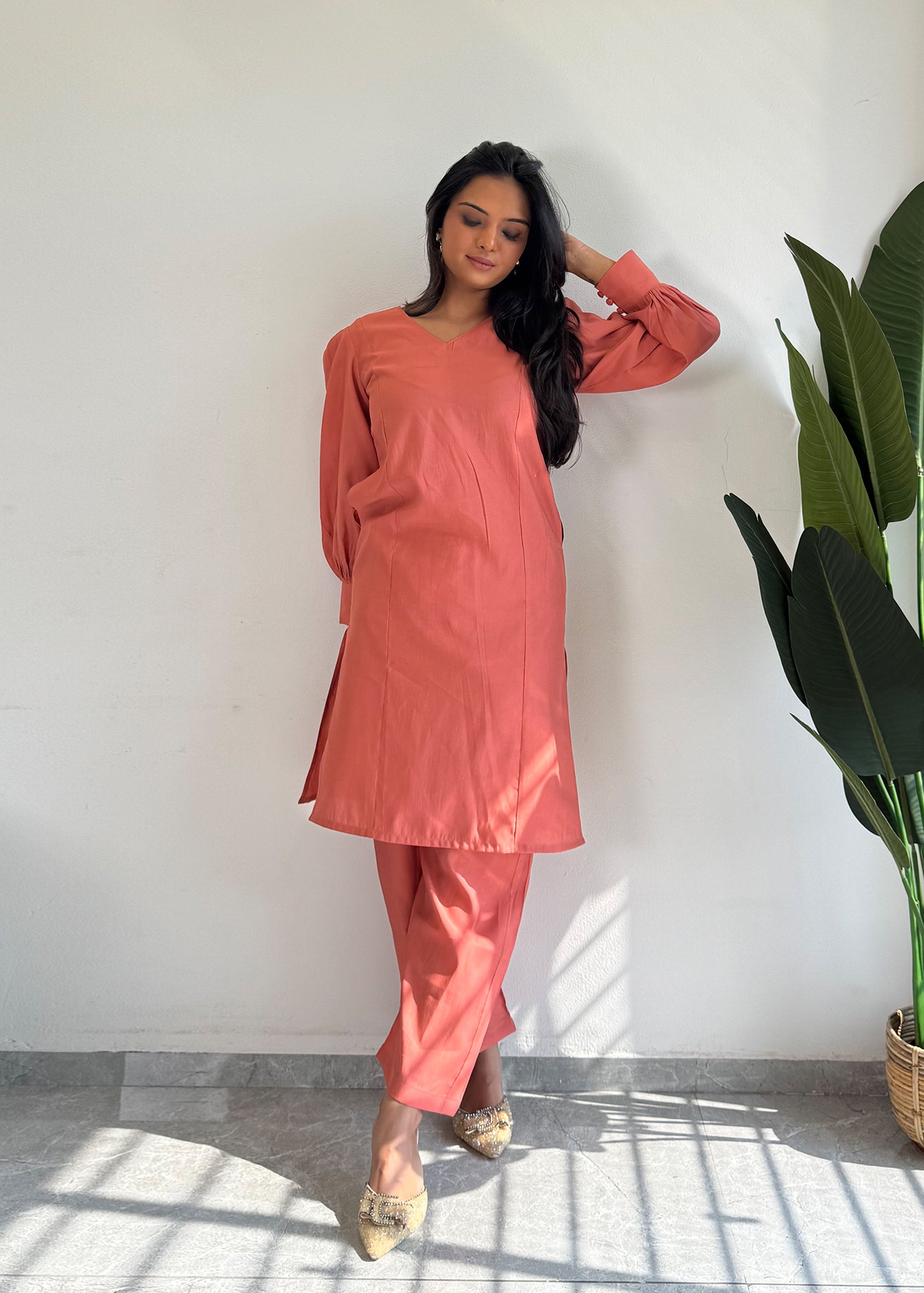 Peach Glamorous Roman Silk Kurta Set D6193