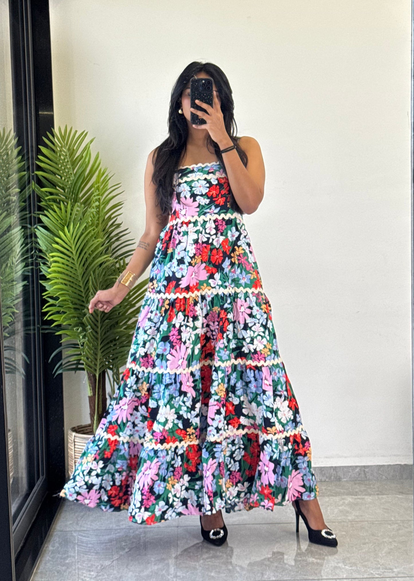 Unique Pink Flower Printed cotton One Piece Dress D6135