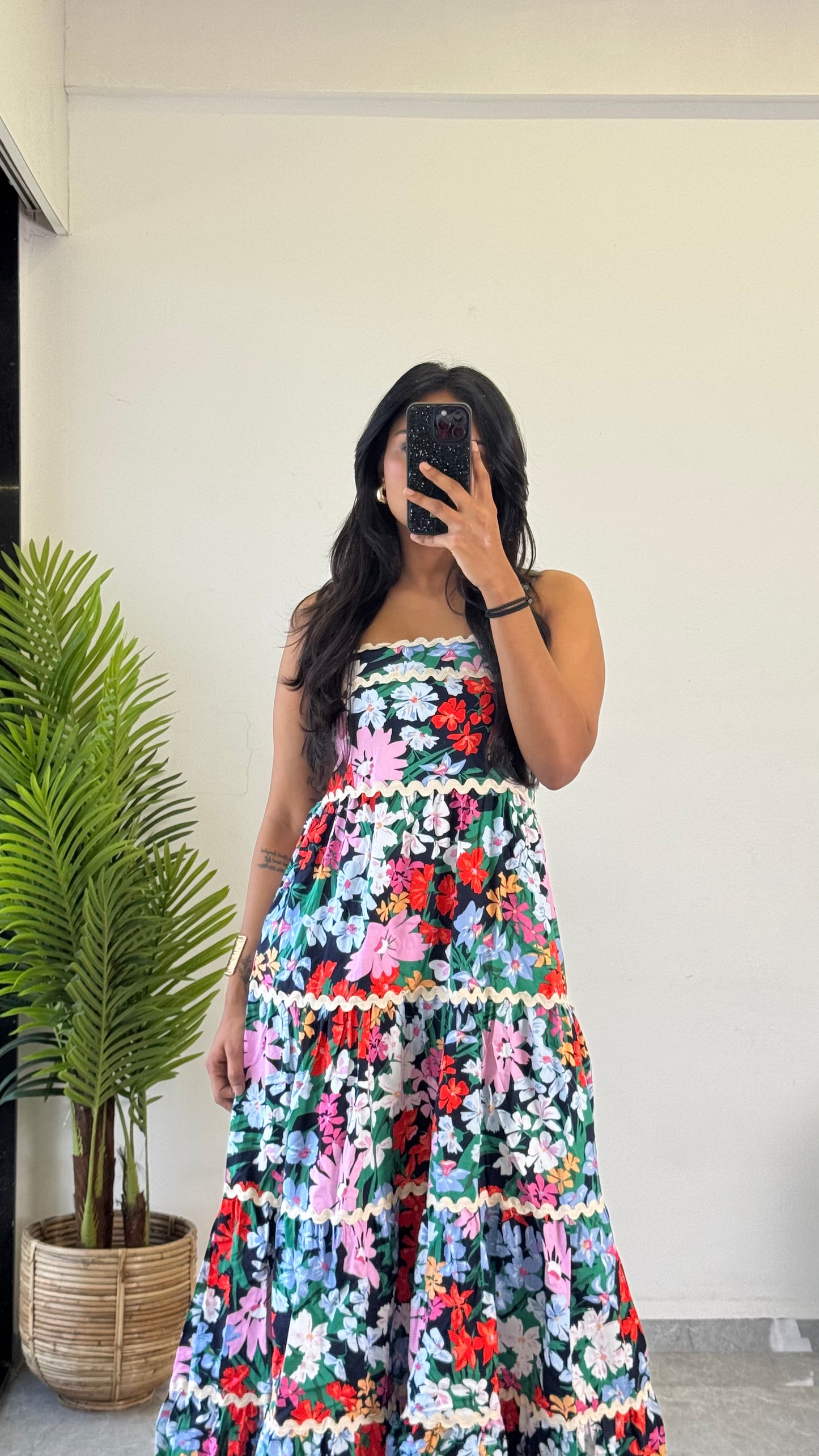 Unique Pink Flower Printed cotton One Piece Dress D6135