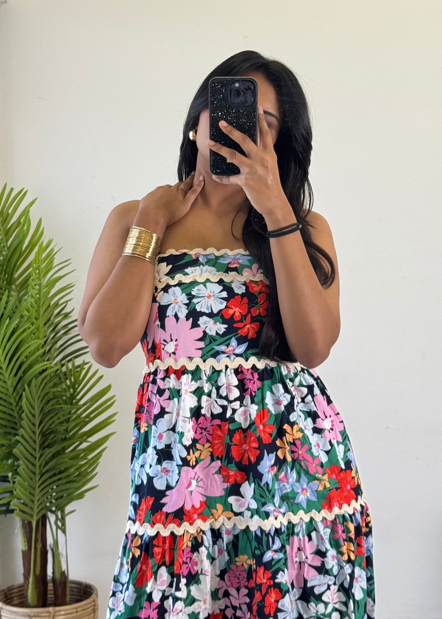 Unique Pink Flower Printed cotton One Piece Dress D6135