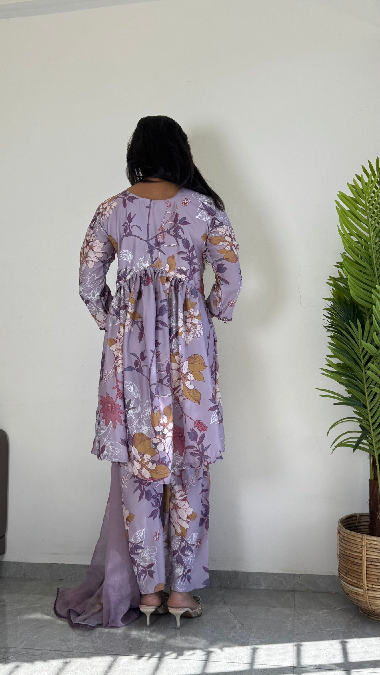 Purple Floral Printed Suit Set with Dupatta – Elegant Ethnic Wear D6173