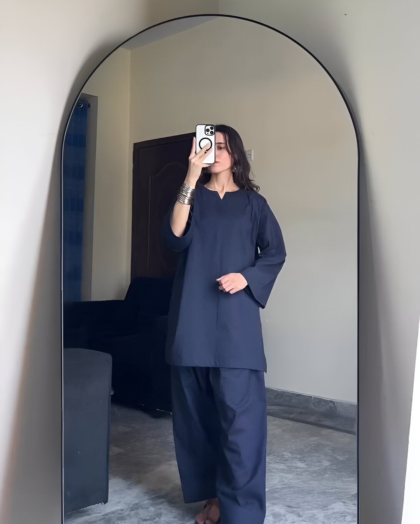 Premium Blue Roman silk Co-ord Set Sleek & Stylish D6243 - kharidari