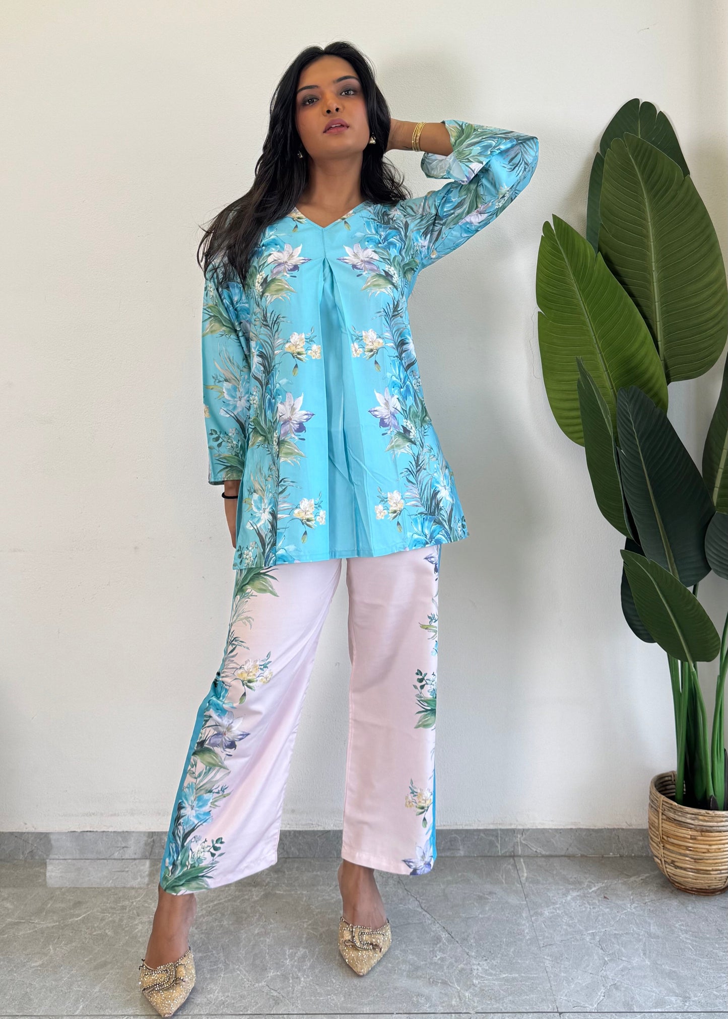 Stylish Raymond Cotton Co-ord Set with Flower Print – D6180