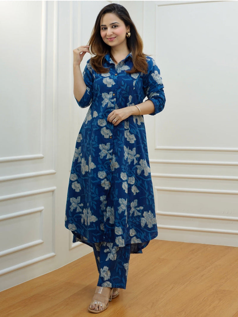 Blue floral printed Cotton Co-ord Set D5019