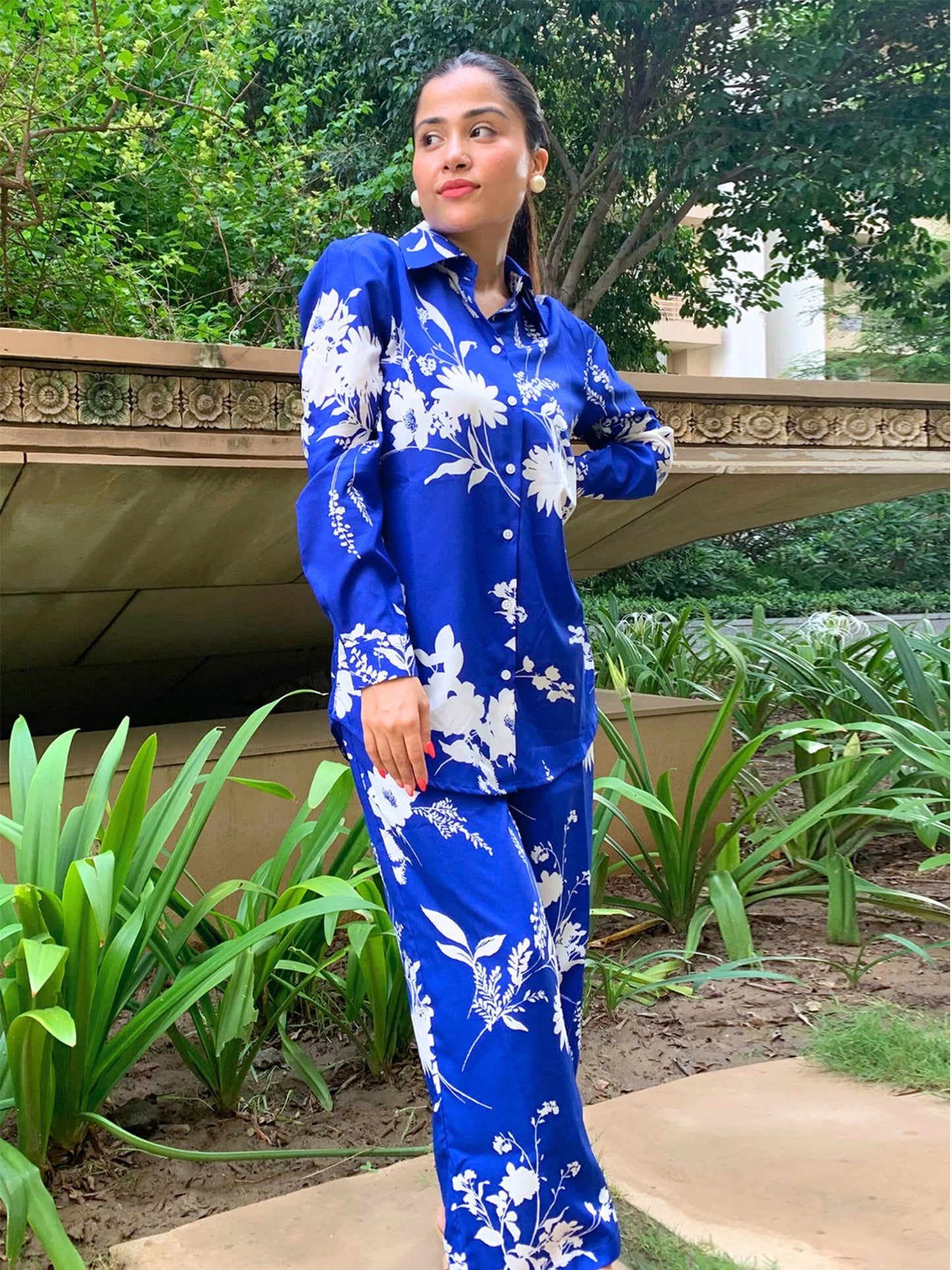 Blue Flower Printed Co-rd Set D6016