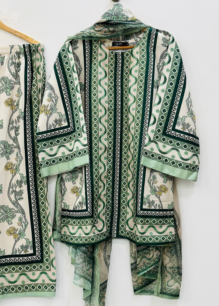 Classic Green Printed Suit Set with Dupatta – D6131