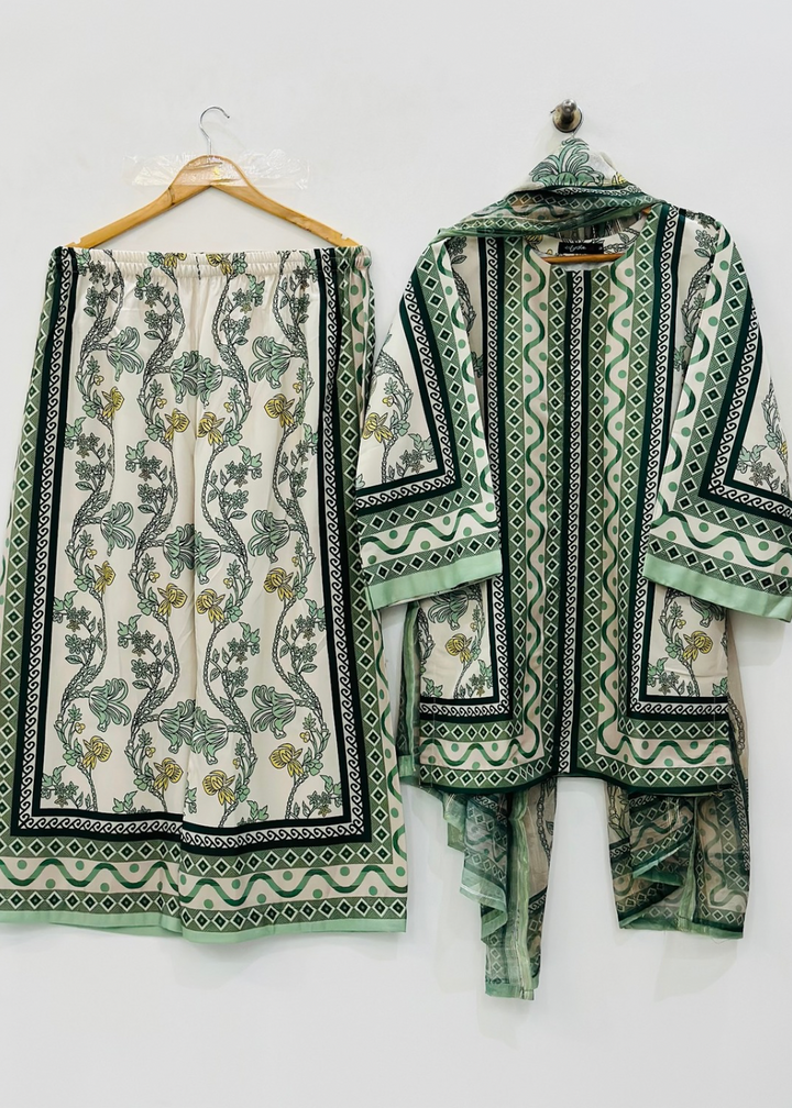 Classic Green Printed Suit Set with Dupatta – D6131