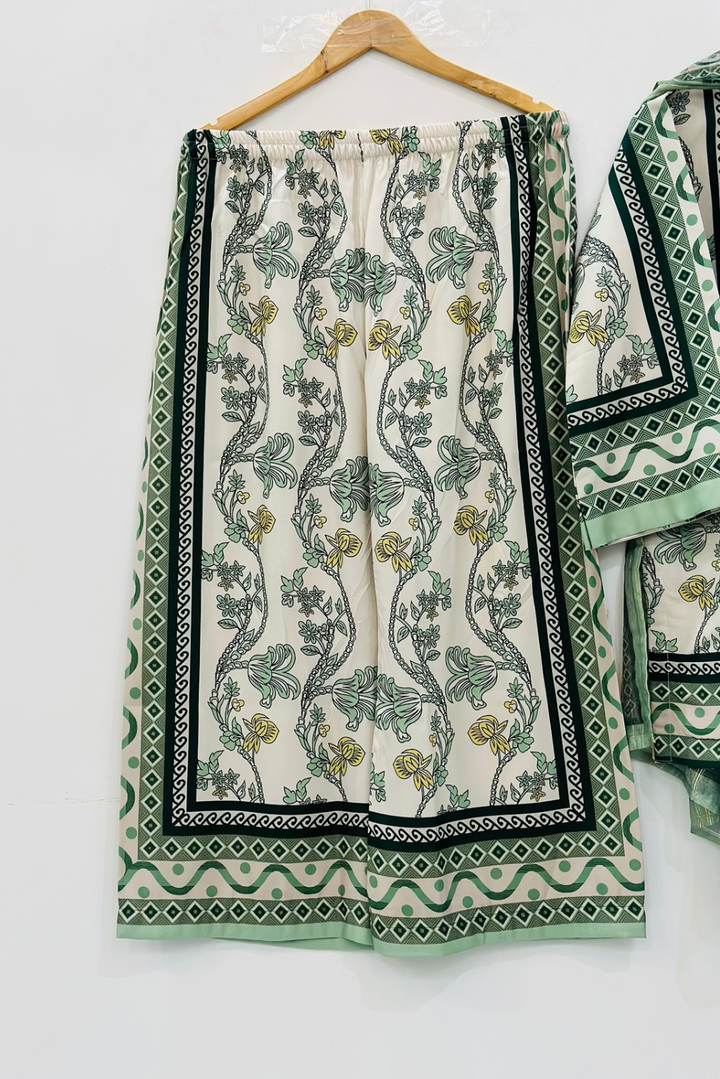 Classic Green Printed Suit Set with Dupatta D6131 - kharidari