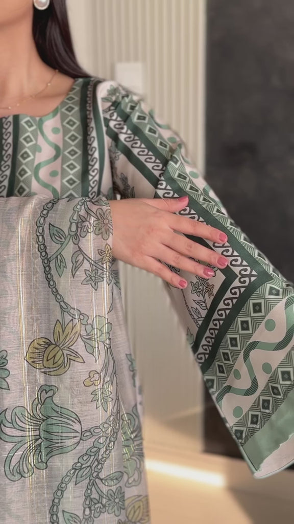 Classic Green Printed Suit Set with Dupatta – D6131