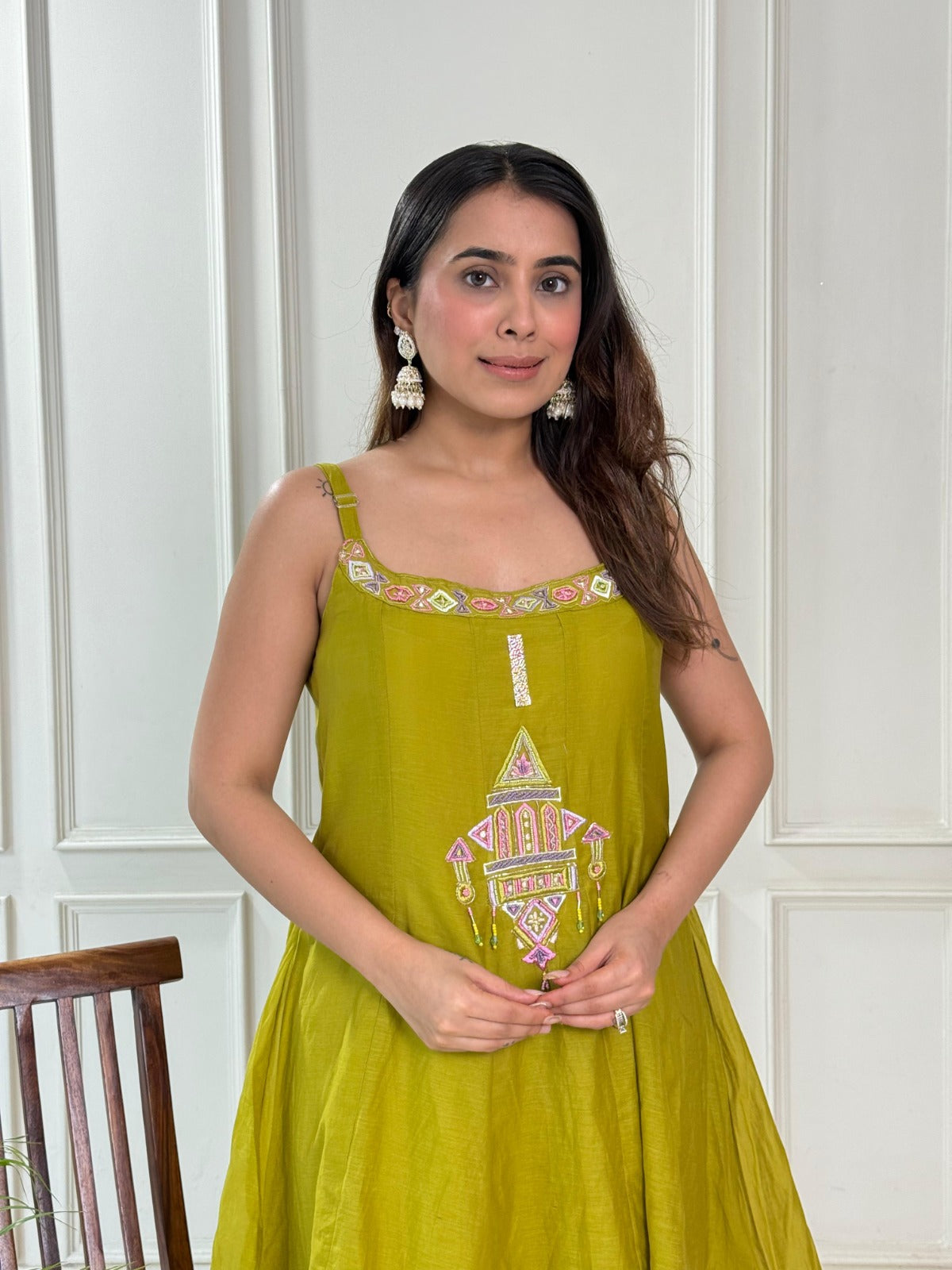 Designer Embroidered Mul Chanderi Co-ord Set D6214 - kharidari