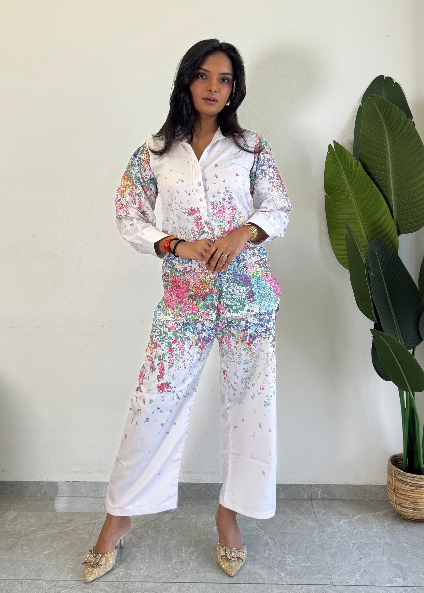 Elegant Flower Printed Raymond Cotton Co-ord Set D6166