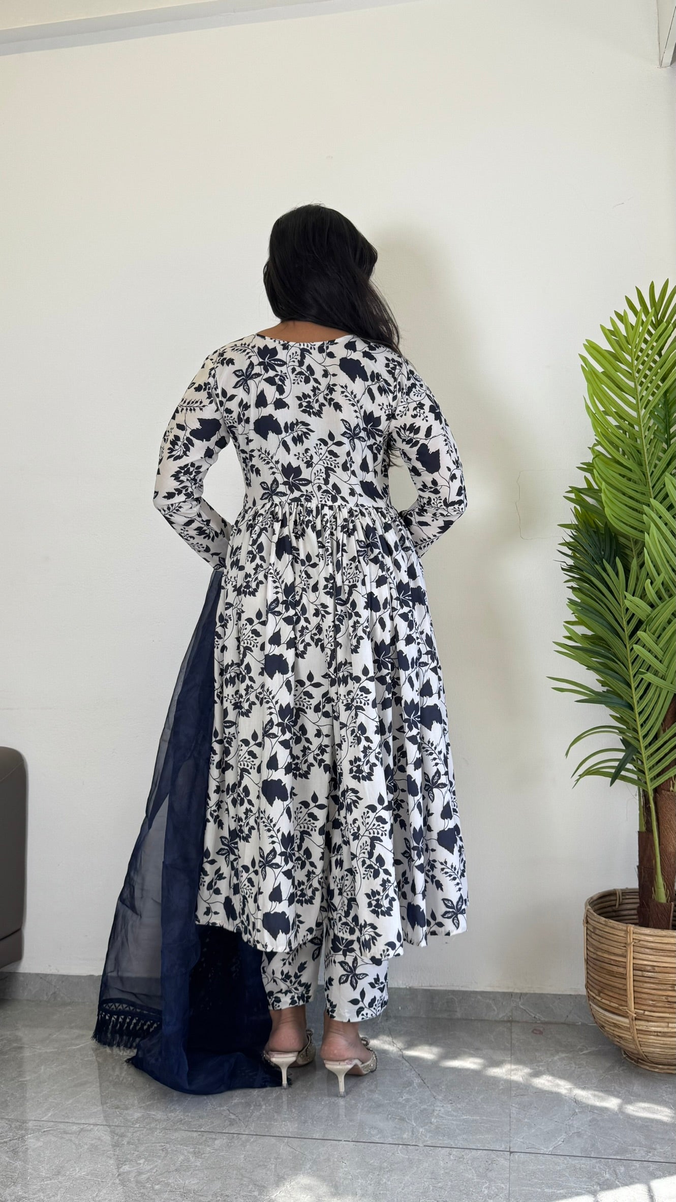 Classic Blue Printed Suit Set for Women – D6141