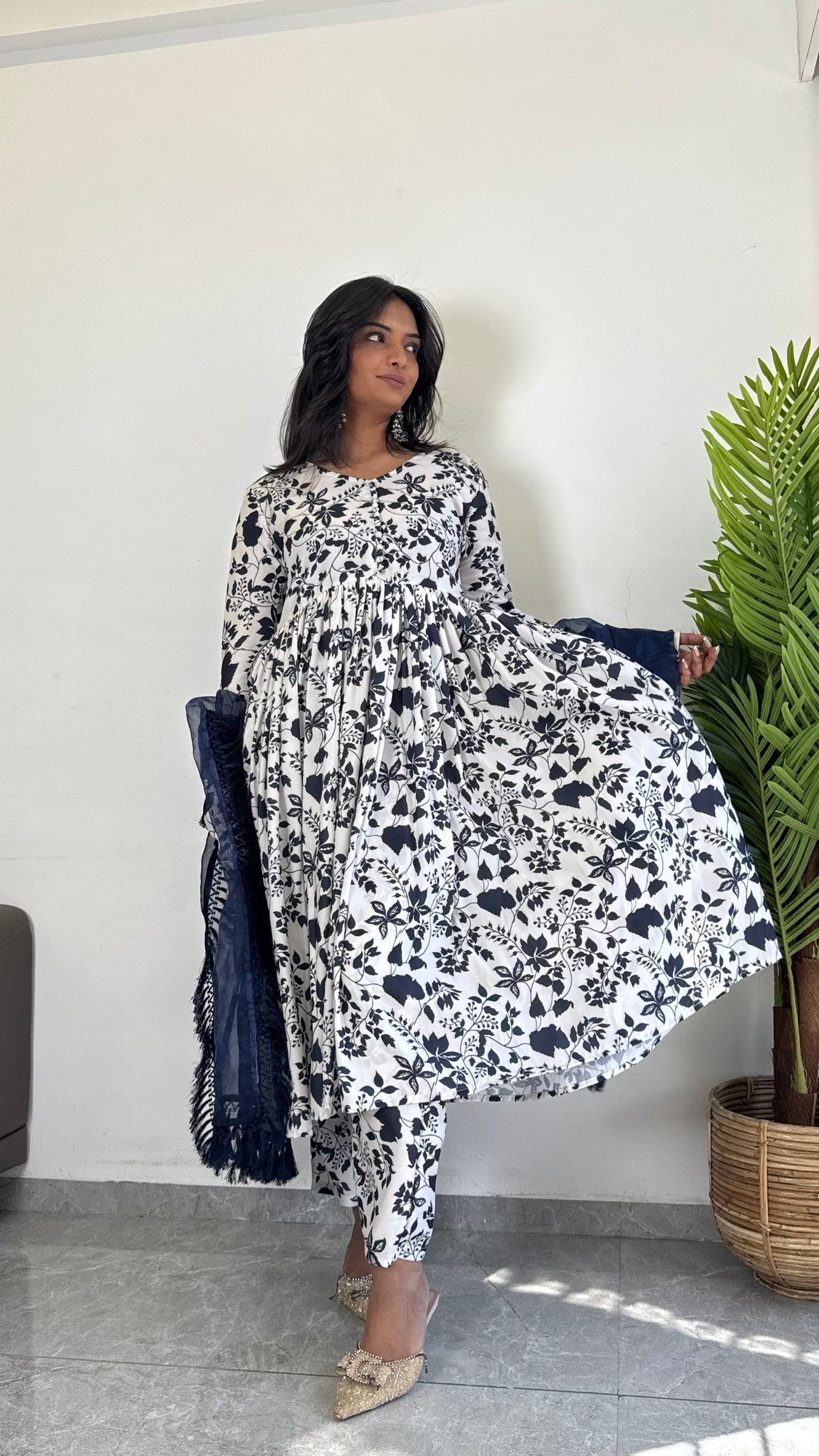 Classic Blue Printed Suit Set for Women – D6141