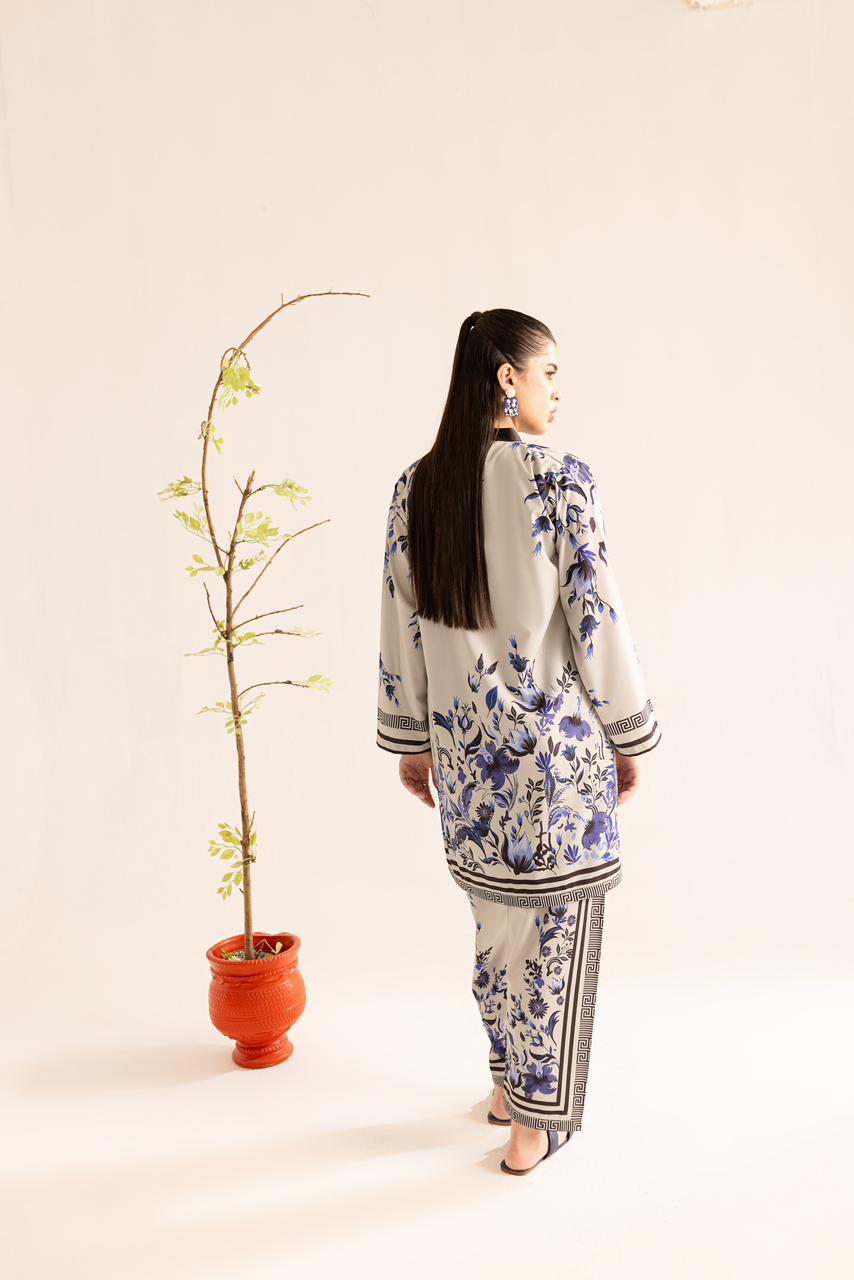 Elegant Malai Satin Printed Co-ord set D6110