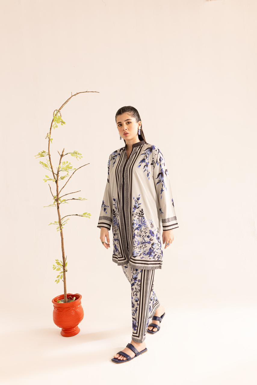 Elegant Malai Satin Printed Co-ord set D6110