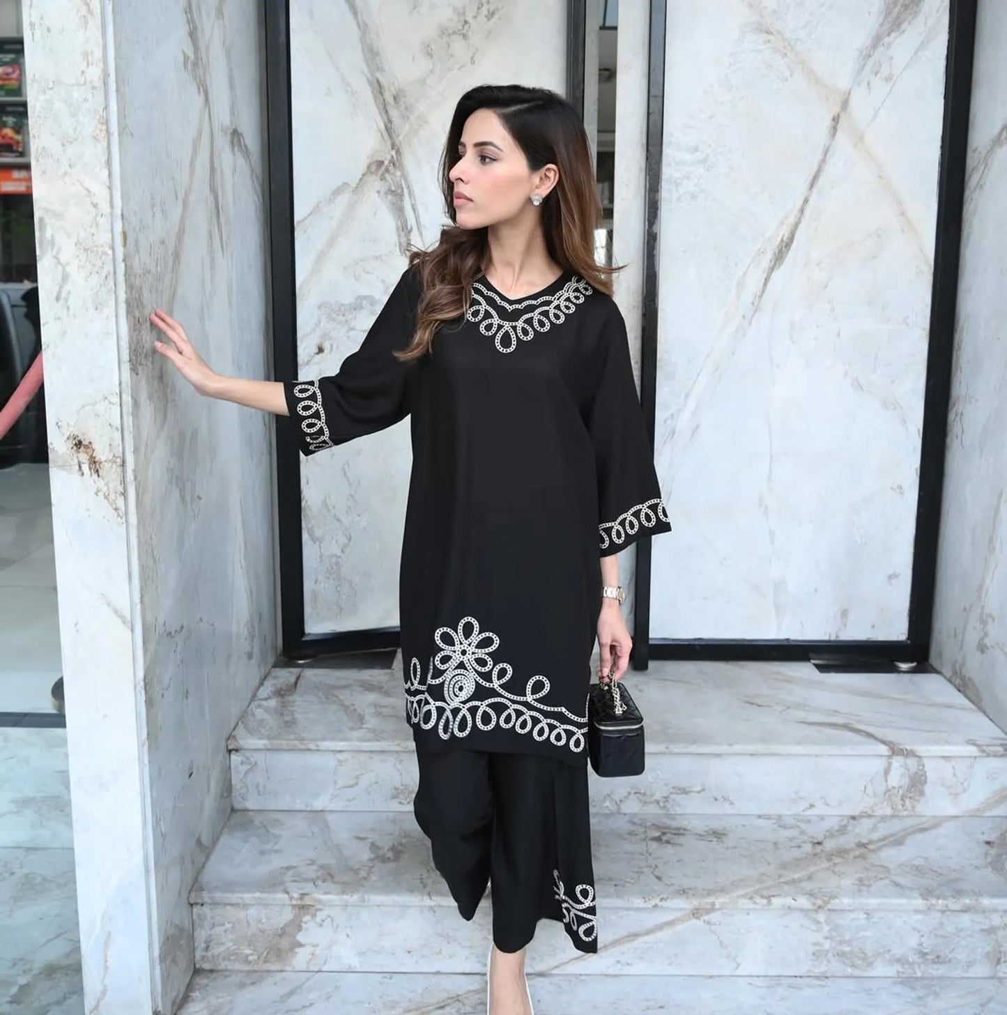 Elegant Thread Work Floral Embroidered Co-ord Set for Women D6298