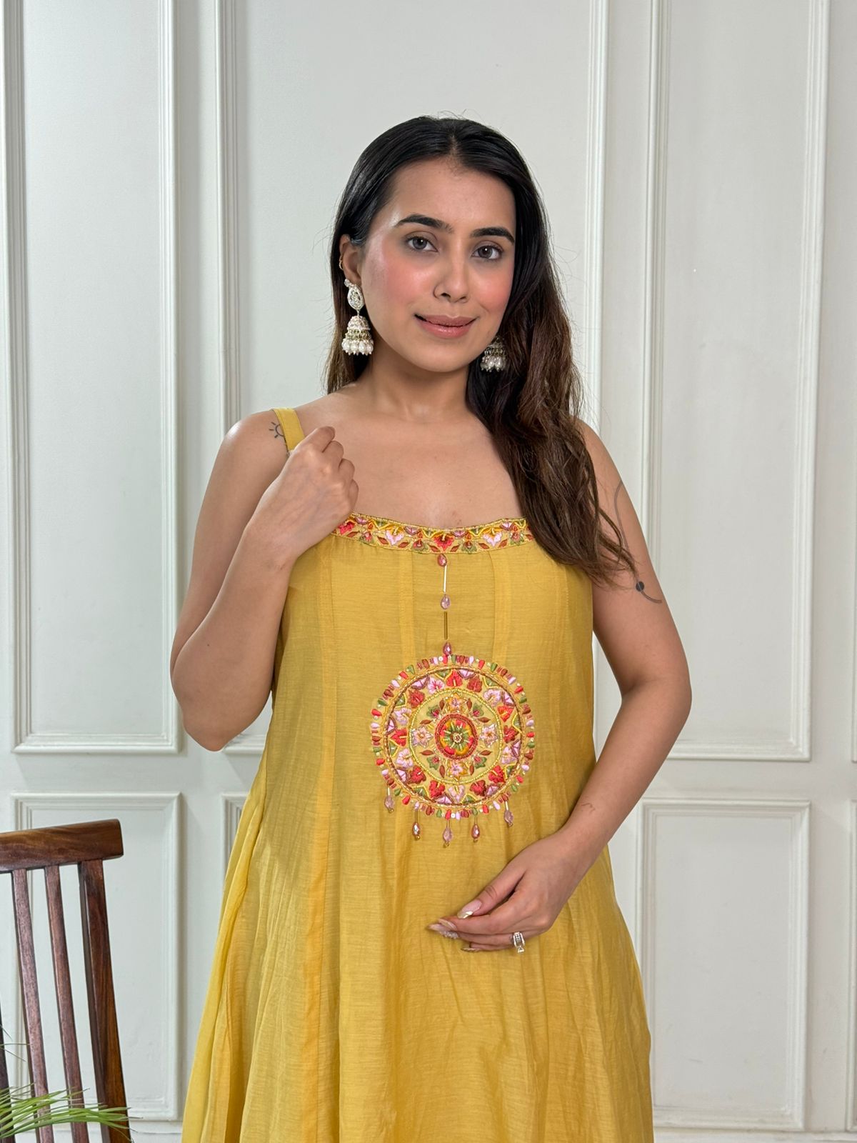 Fancy Mul chanderi Embroidered Co-ord Set D6213 - kharidari