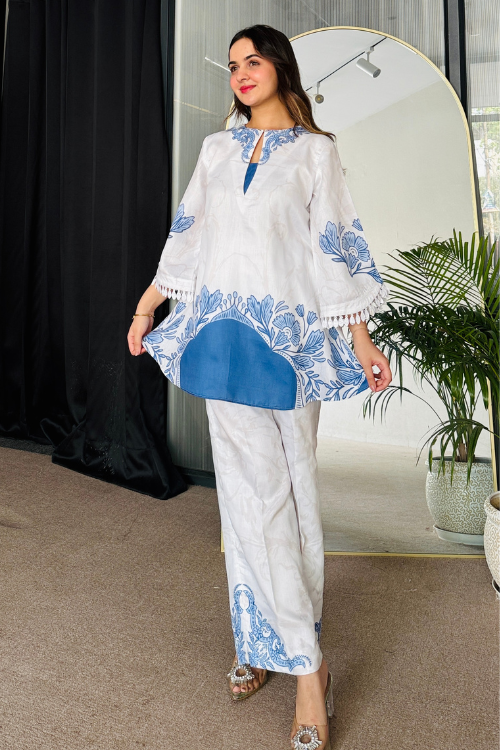Floral Printed Blue Color Party wear Co-ord Set D6204