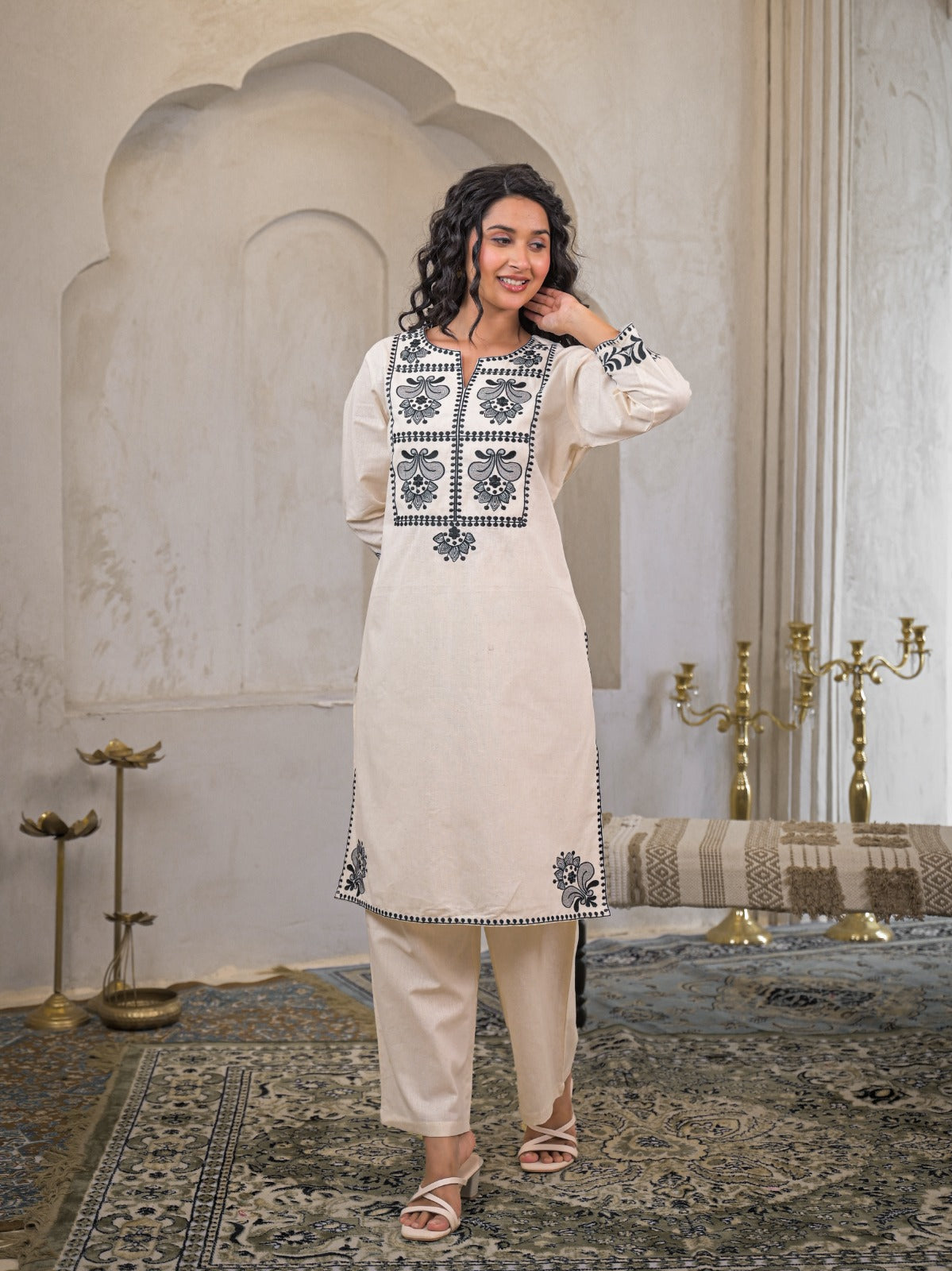 Graceful Flex Cotton Embroidered Co-ord Set – Comfort in Style D6263