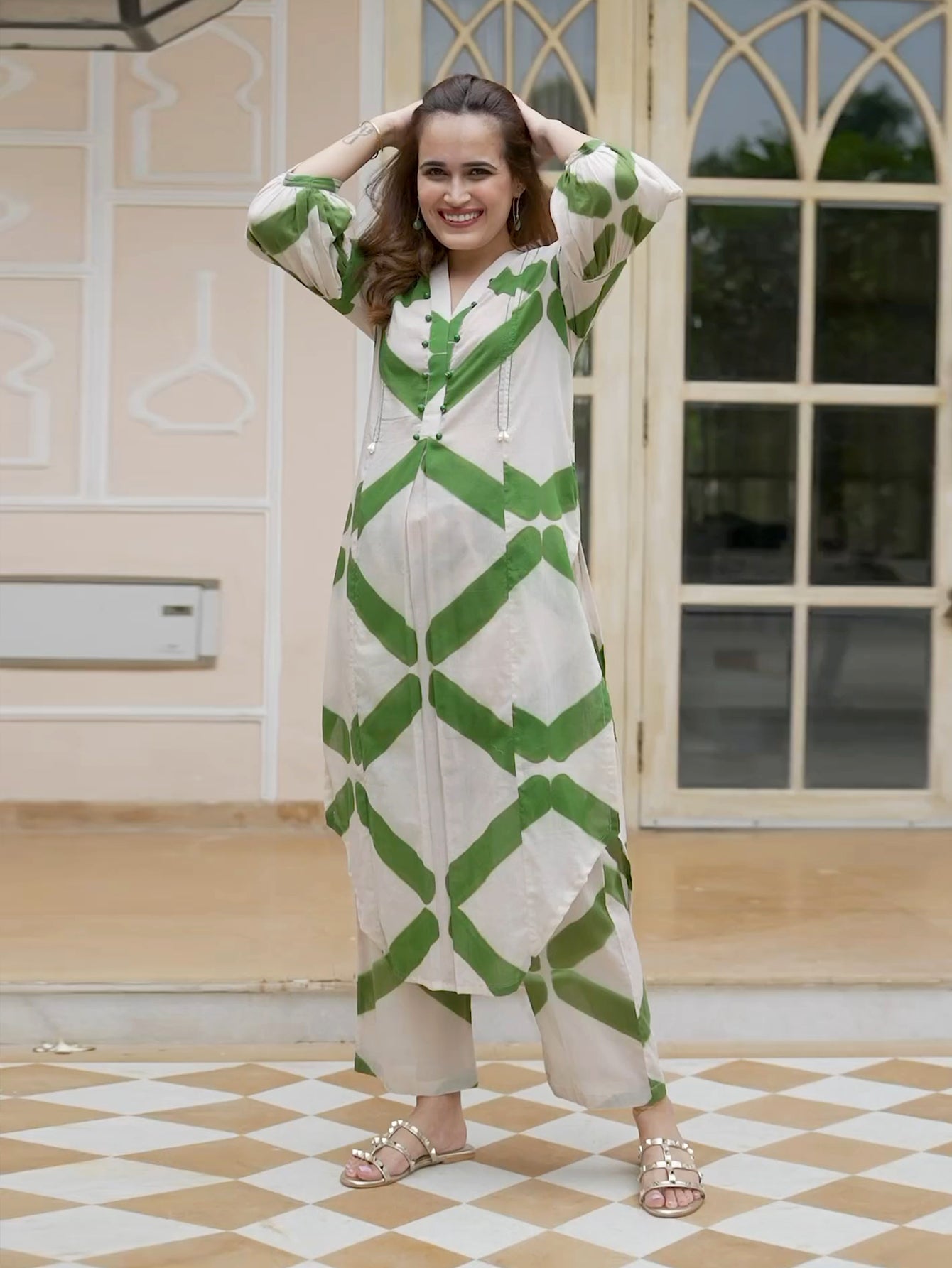 Green Strip Trendy Printed Co-ord VT-01195