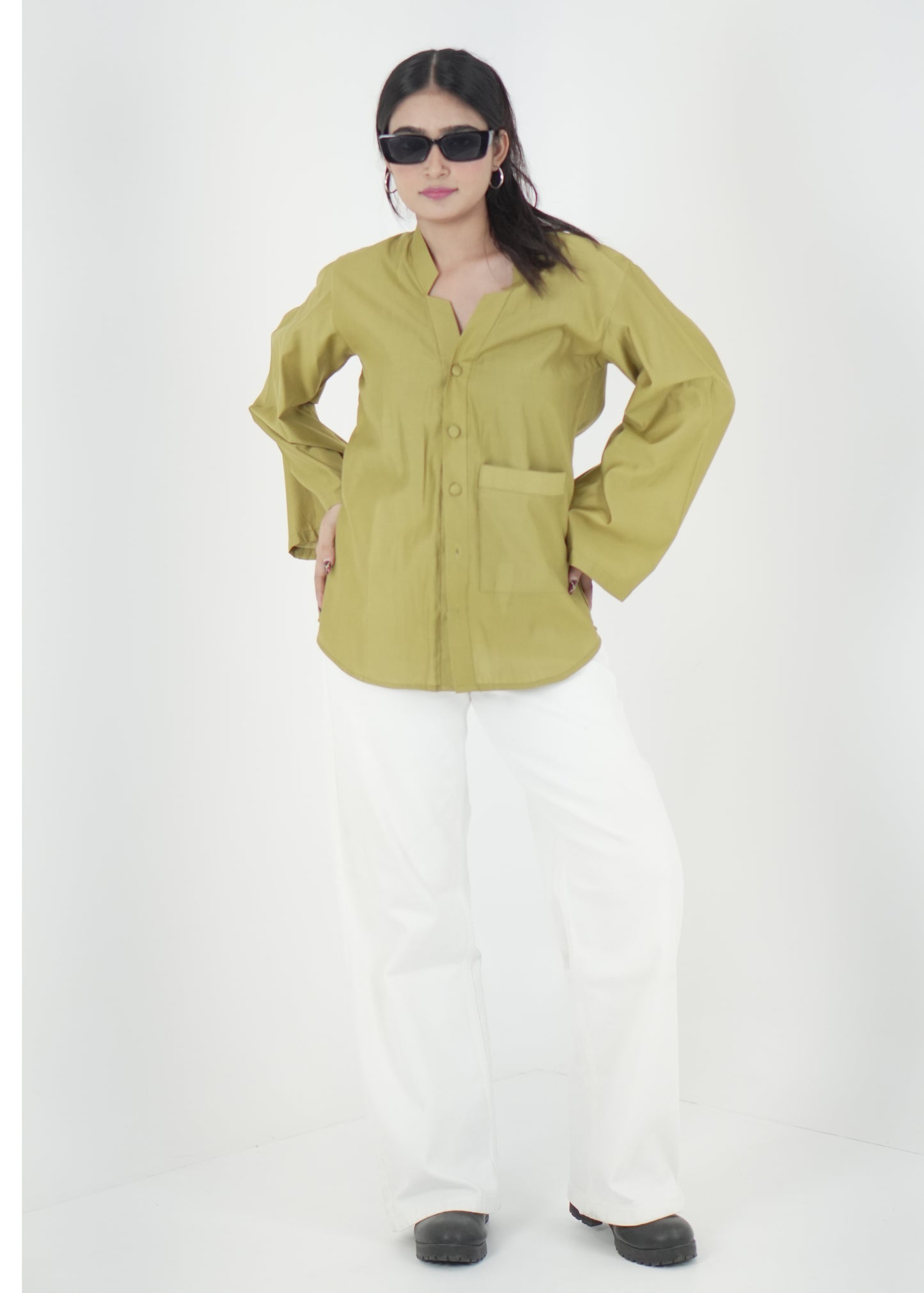 Olive Green Casual Shirt with Front Pocket D6294