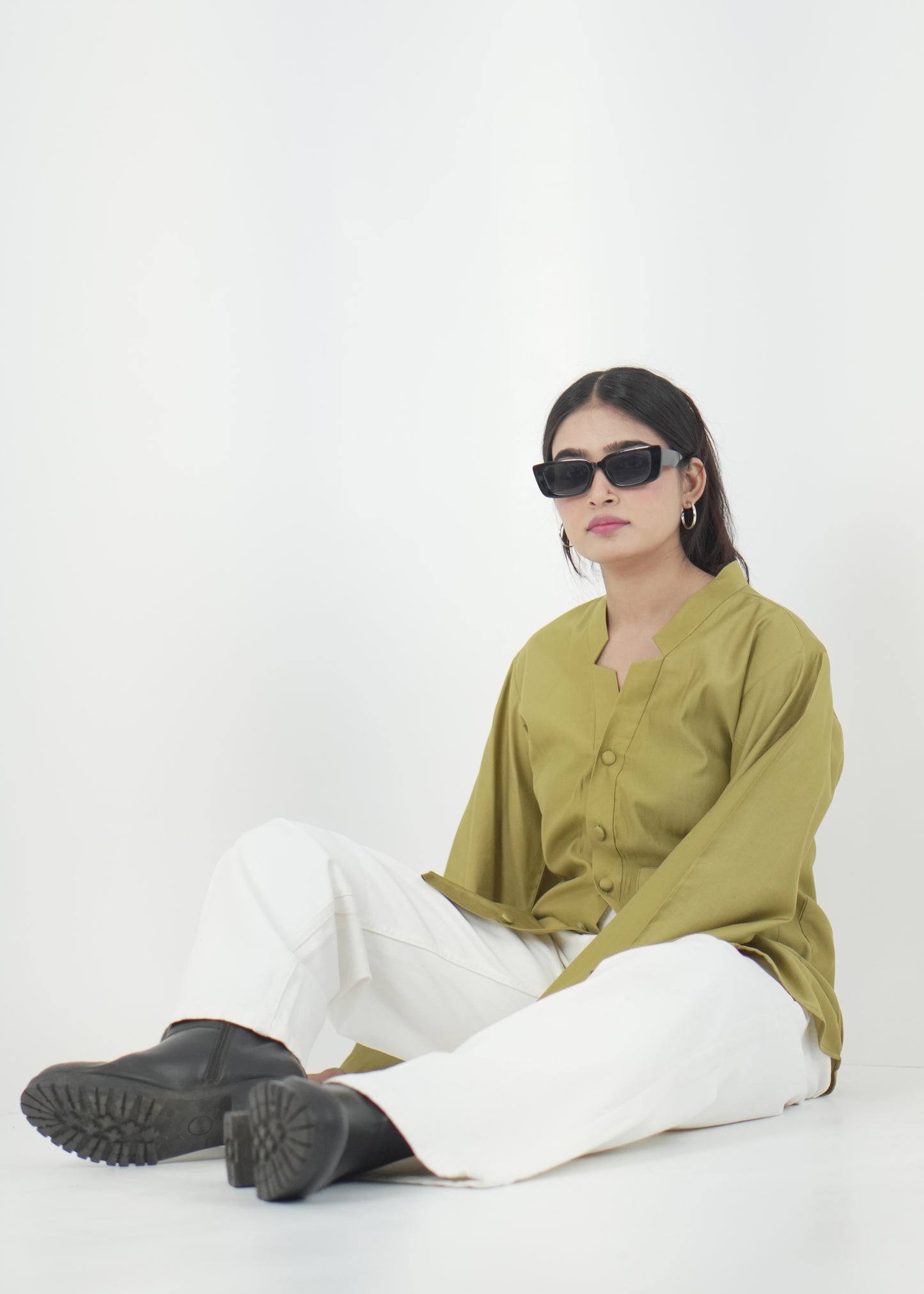 Olive Green Casual Shirt with Front Pocket D6294