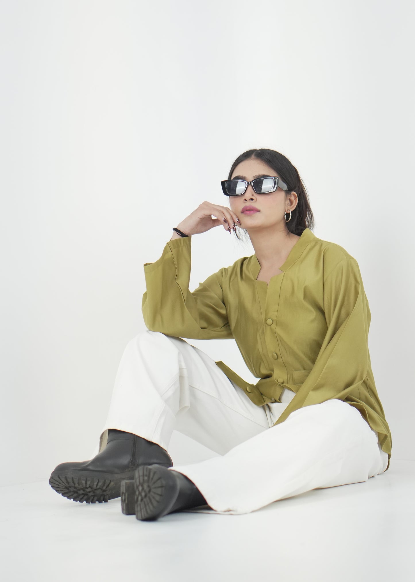 Olive Green Casual Shirt with Front Pocket D6294