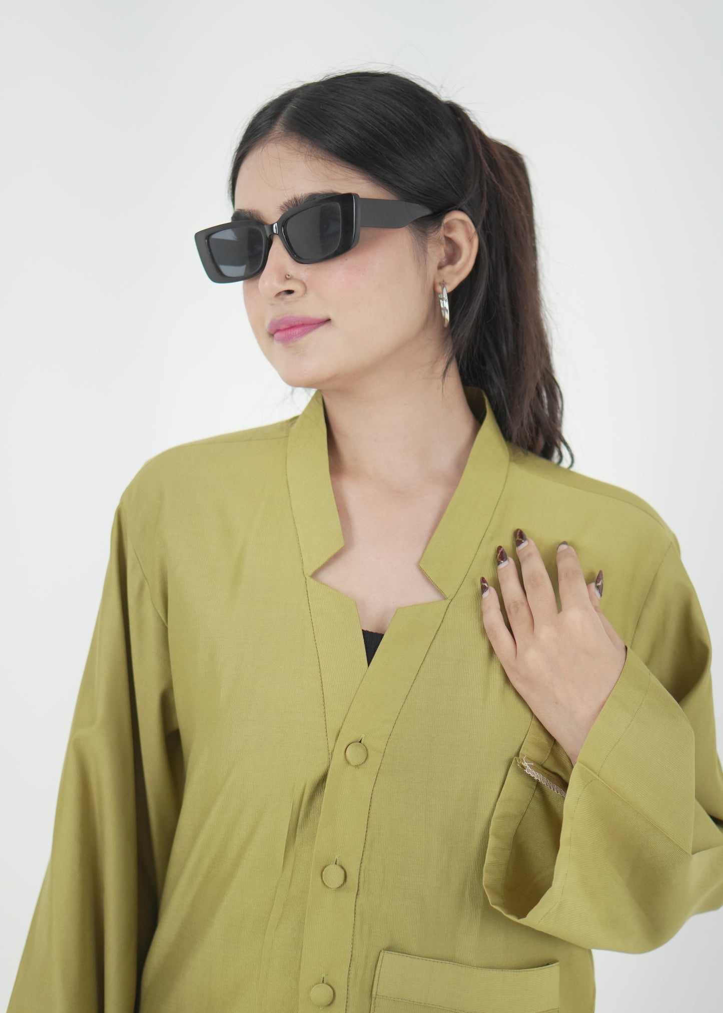 Olive Green Casual Shirt with Front Pocket D6294