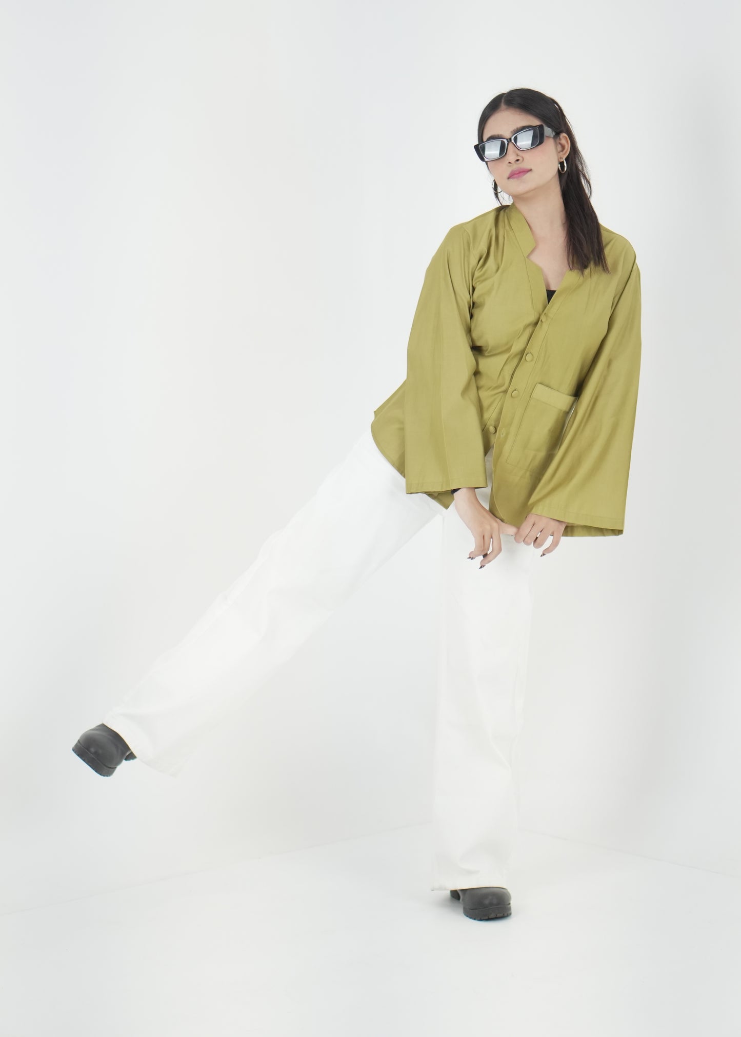 Olive Green Casual Shirt with Front Pocket D6294