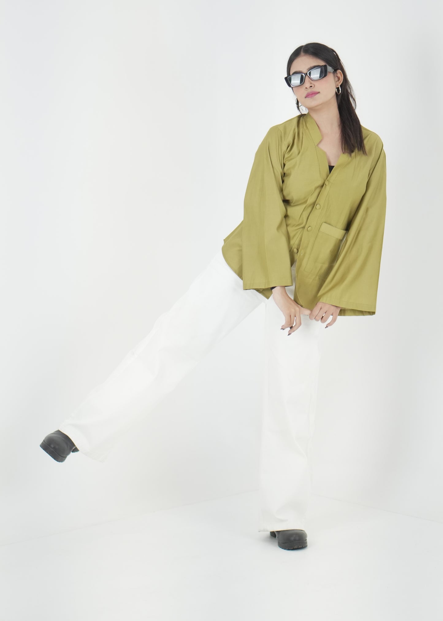 Olive Green Casual Shirt with Front Pocket D6294