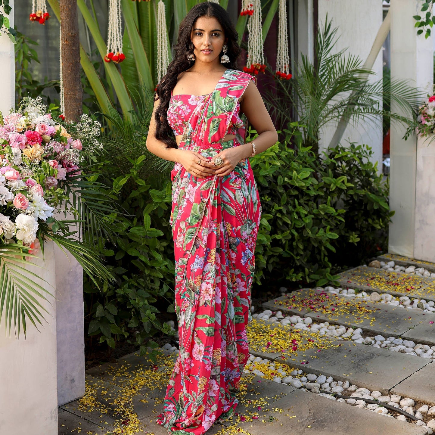 Pink Color Floral Printed Georgette Saree D5010
