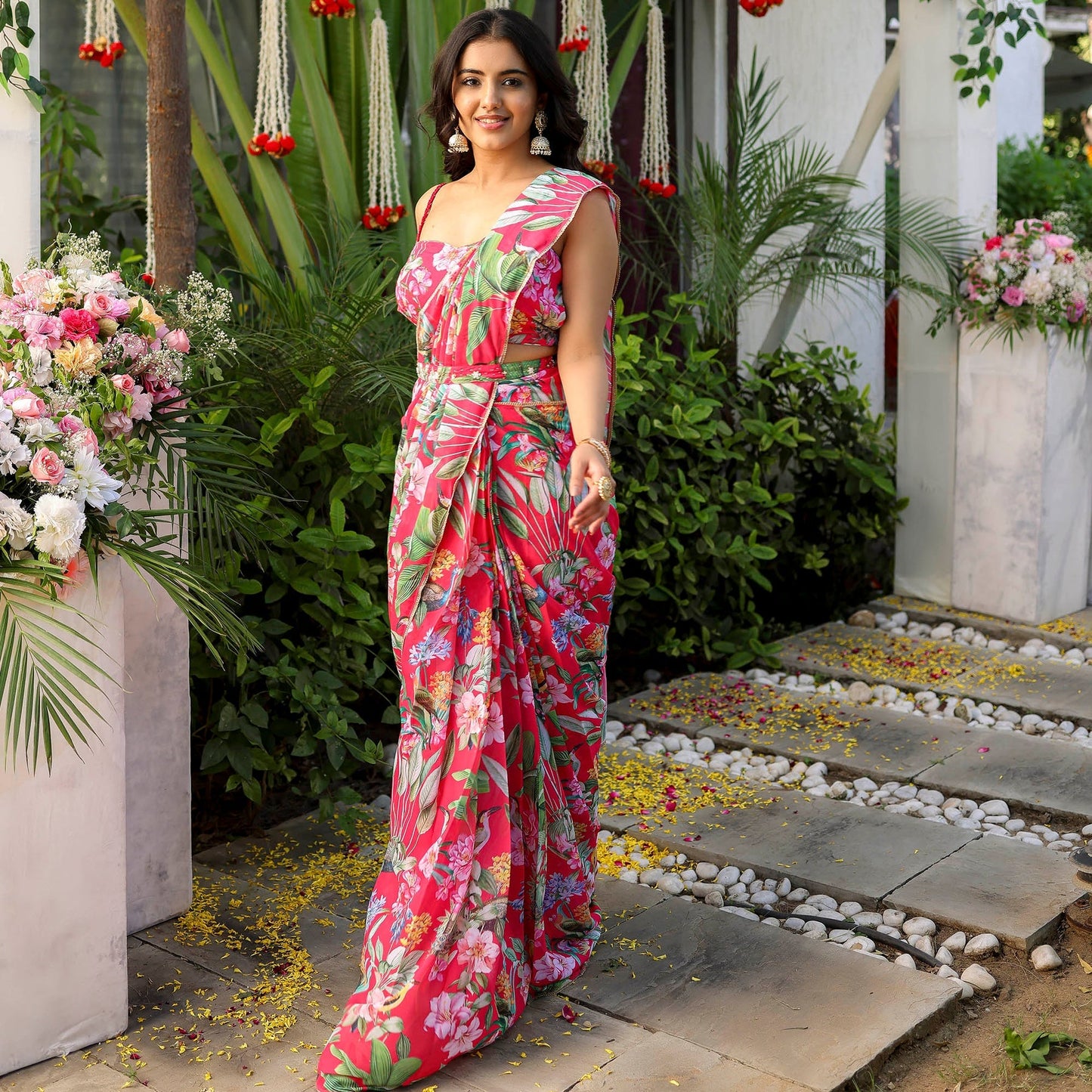 Pink Color Floral Printed Georgette Saree D5010