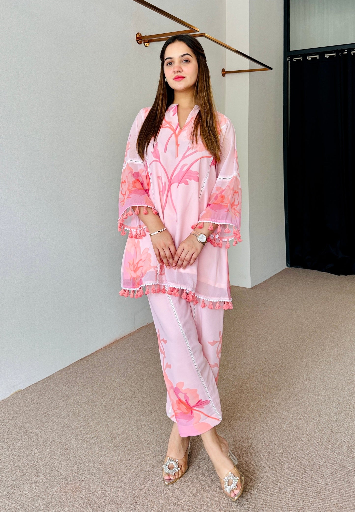Pink Floral Pink Pakistani Style suit Set D6045