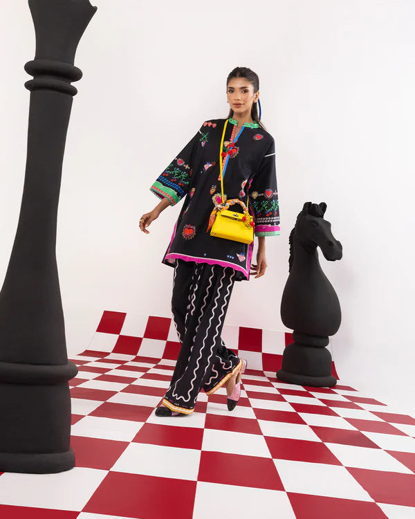 Premium Black Hand-Inspired Print Rayon Co-Ord Set D6332