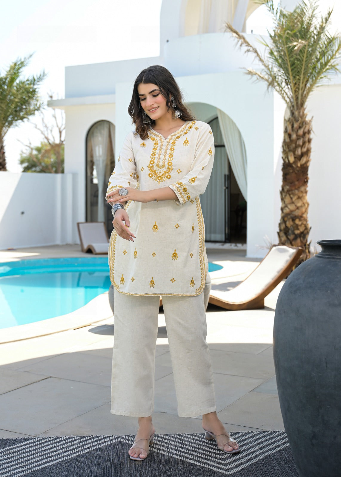 Premium Pure Cotton Embroidered Co-ord Set – D6255