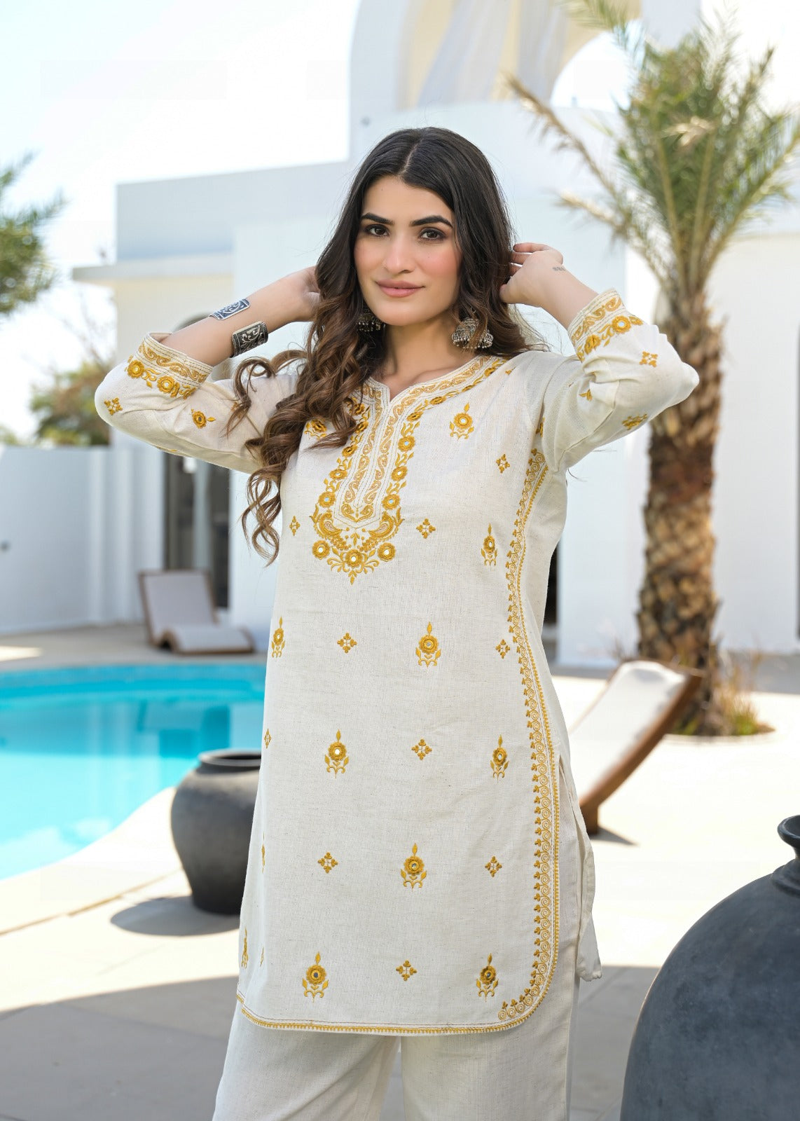 Premium Pure Cotton Embroidered Co-ord Set D6255 - kharidari