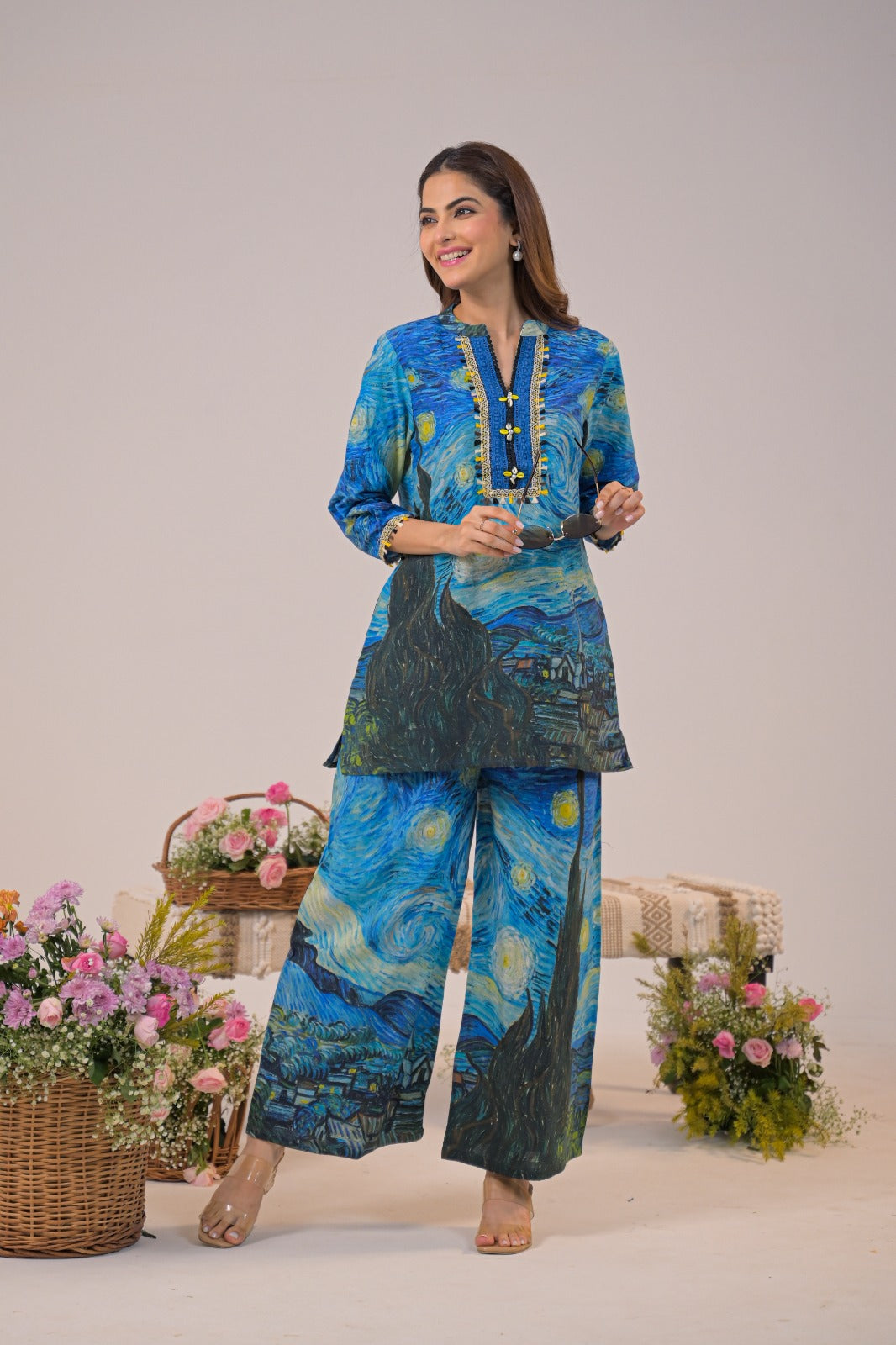 Premium Starry Night Printed Pure Cotton Co-ord set D6259