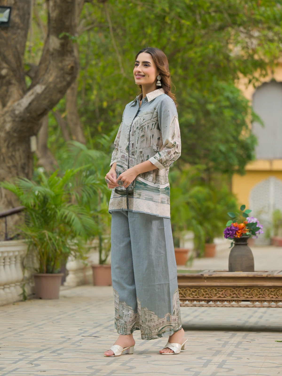 Pure Cotton Townscape Print Co-ord Set Chic & Timeless D6256 - kharidari