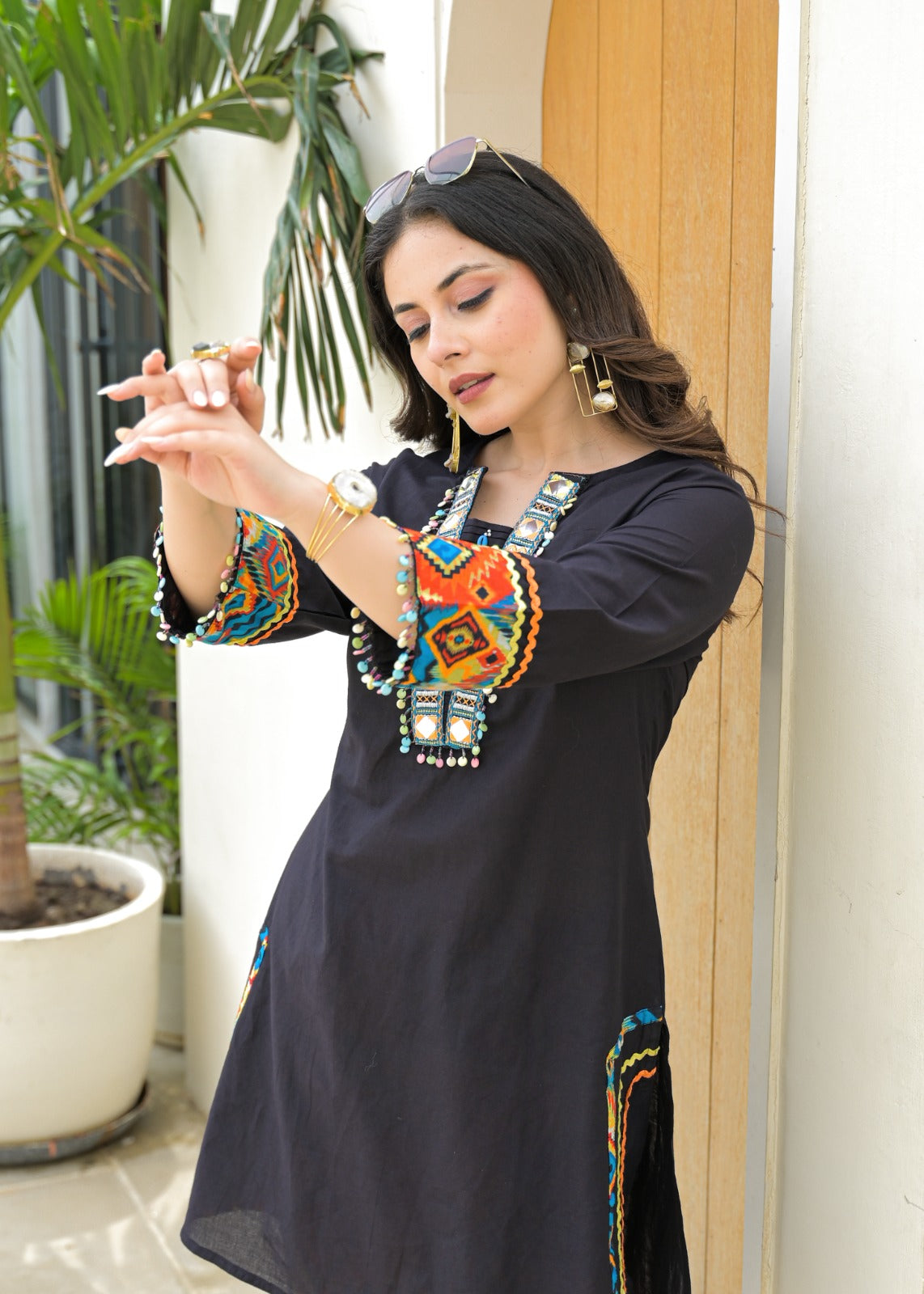 Attractive Roman Silk Co-ord Set with Embroidered Neckline & Jacquard Bottom D6262