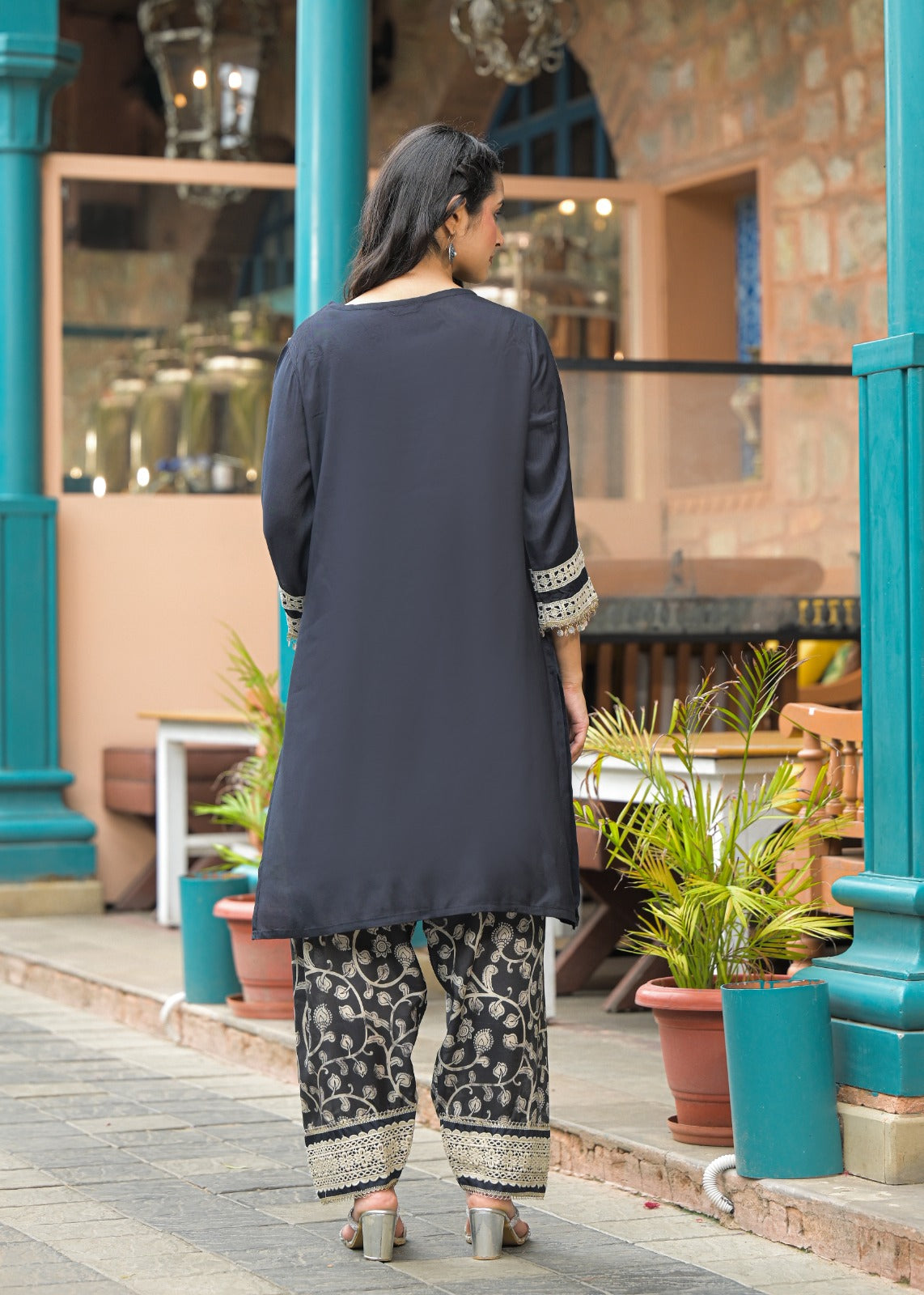 Roman Silk Co-ord Set with Pure Jacquard Bottom co-ord set Elegant & Luxe D6260 - kharidari