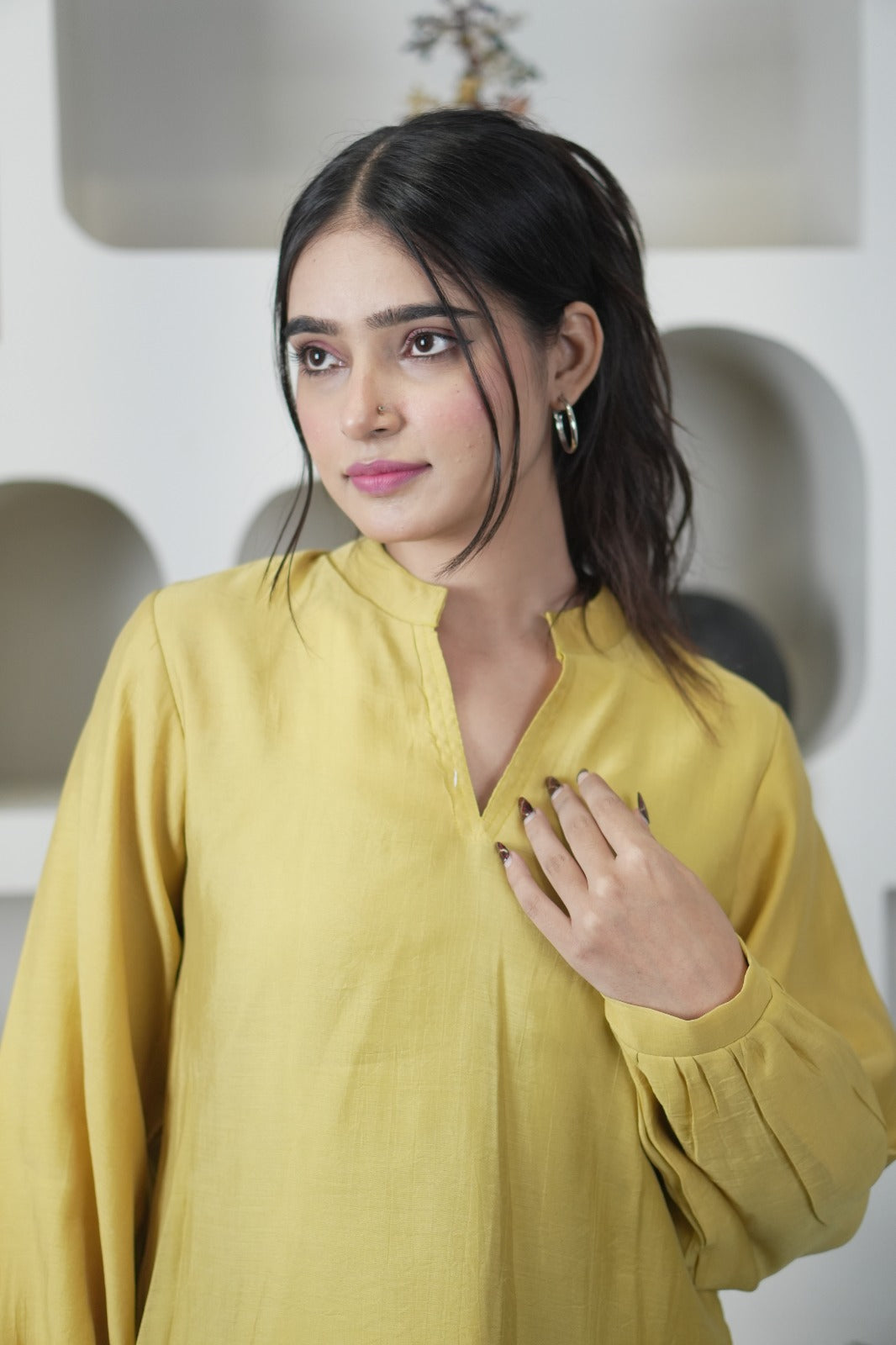 Stylish Yellow Mul Chanderi Long Sleeve Top for Women D6277